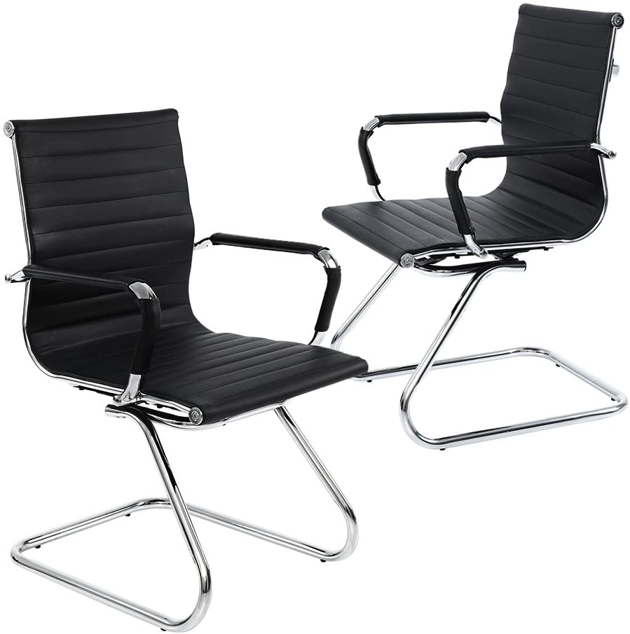 Reception Chairs No Wheels Leather Conference Chair (Set of 2)