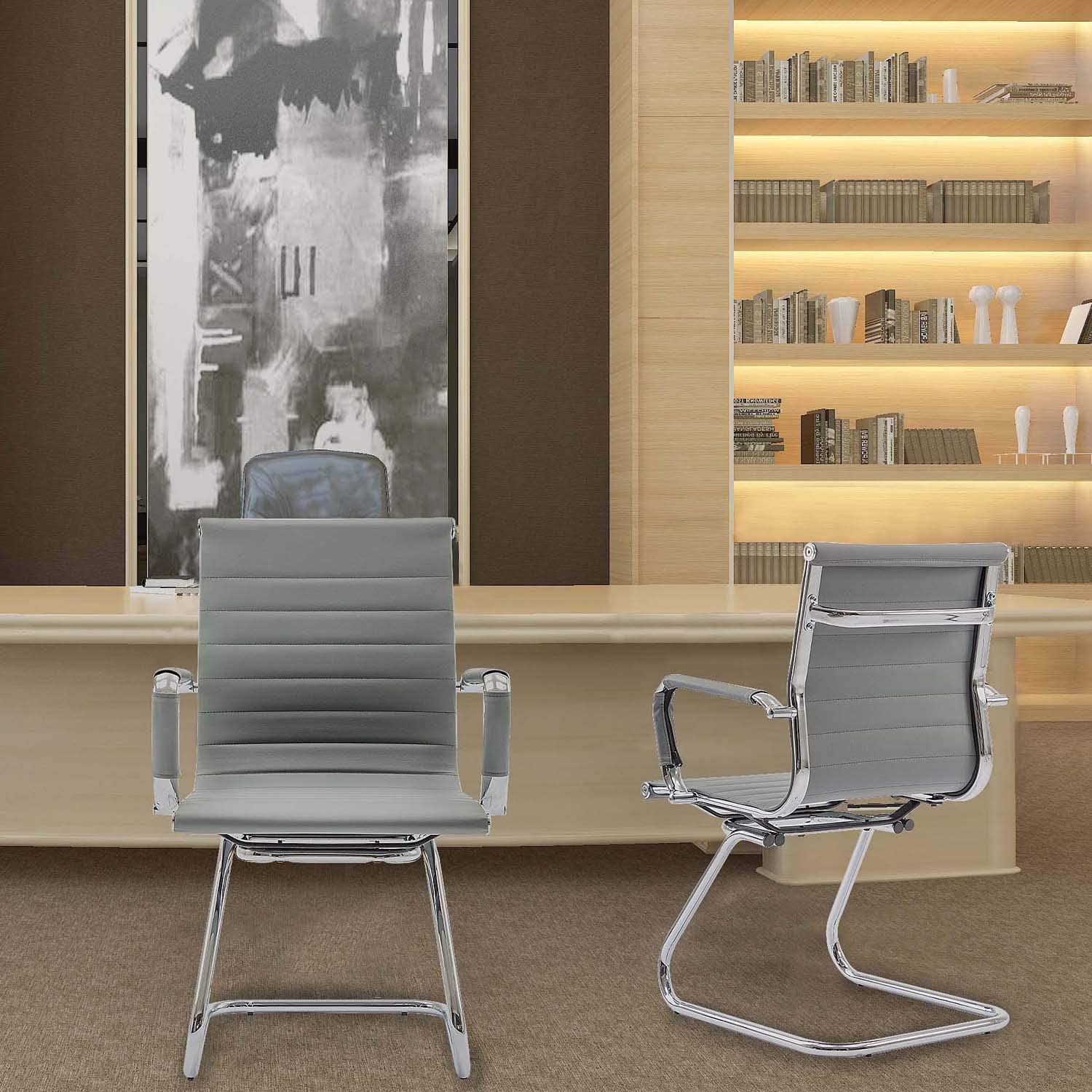Reception Chairs No Wheels Leather Conference Chair (Set of 2)