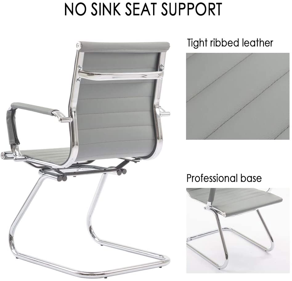 Reception Chairs No Wheels Leather Conference Chair (Set of 2)
