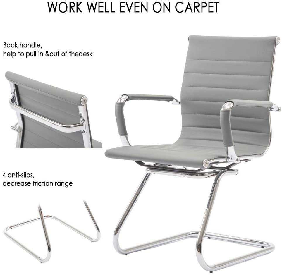 Reception Chairs No Wheels Leather Conference Chair (Set of 2)