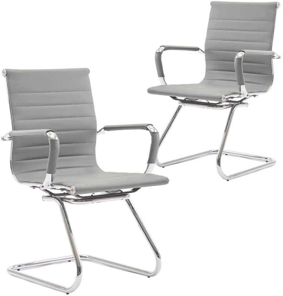 Reception Chairs No Wheels Leather Conference Chair (Set of 2)