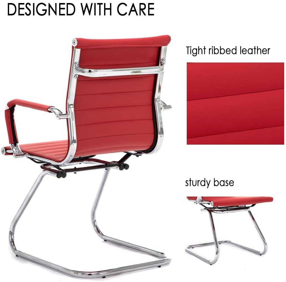 Reception Chairs No Wheels Leather Conference Chair (Set of 2)