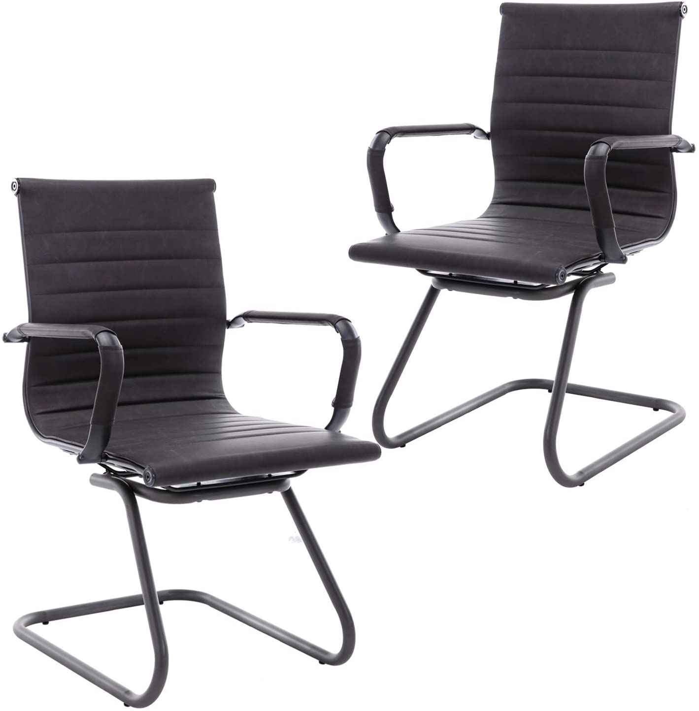 Reception Chairs No Wheels Leather Conference Chair (Set of 2)