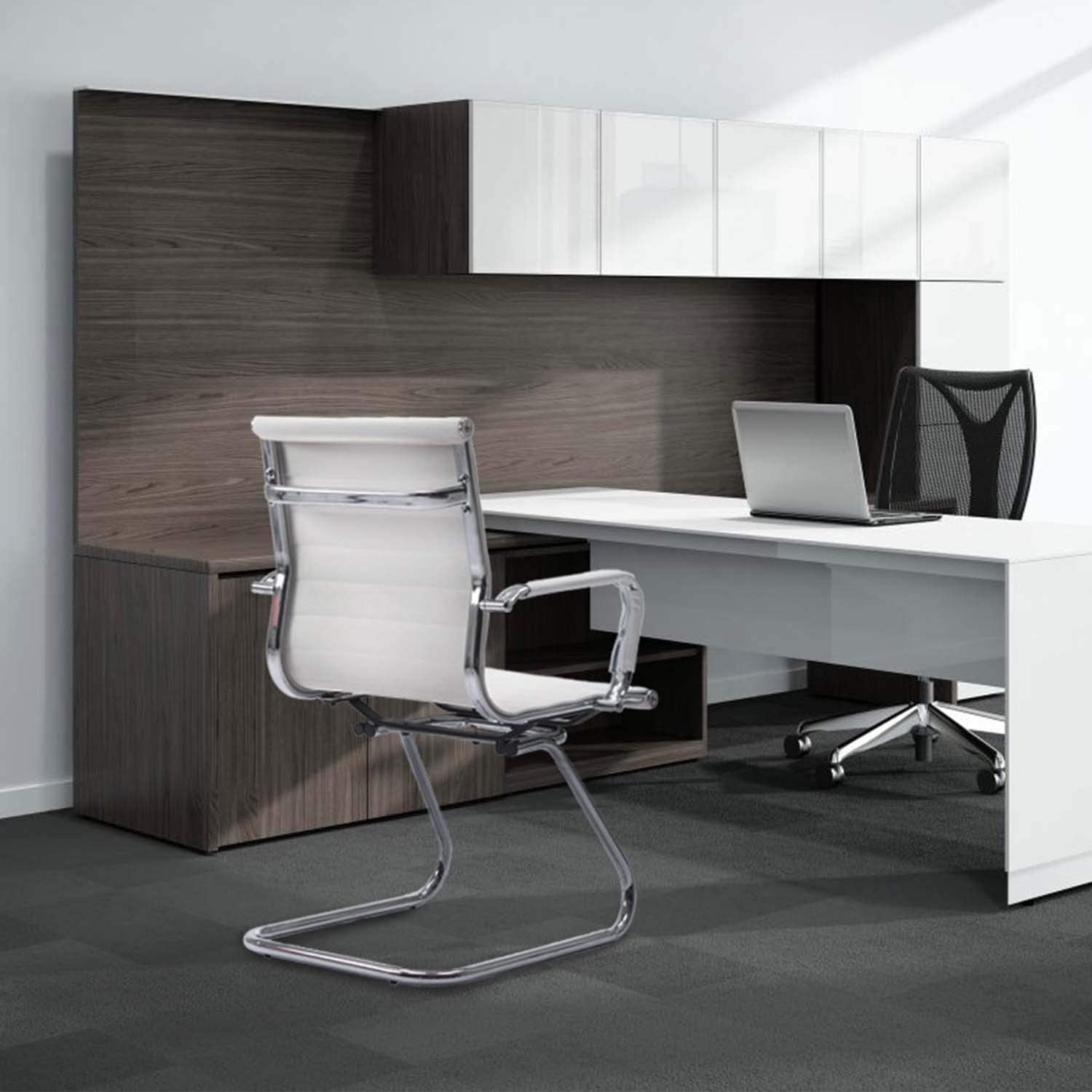 Reception Chairs No Wheels Leather Conference Chair (Set of 2)
