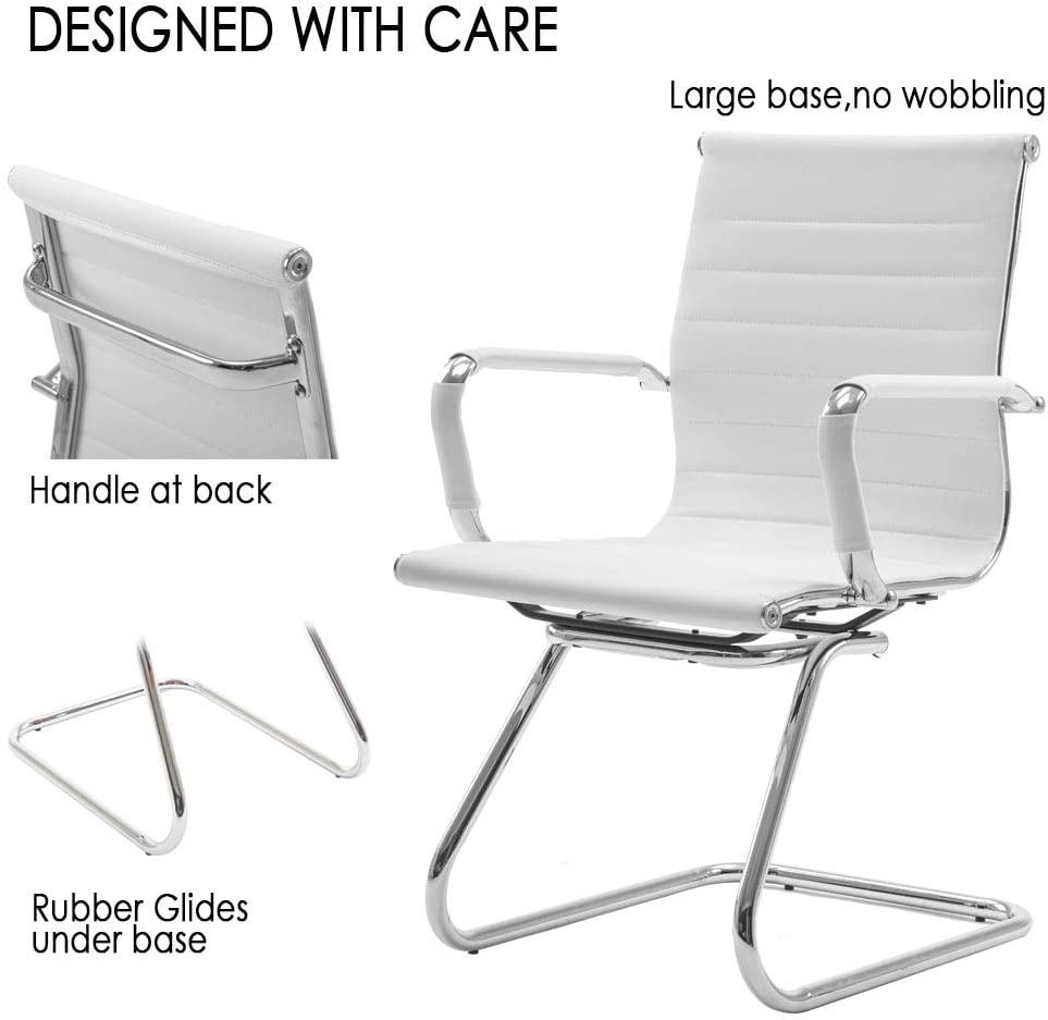 Reception Chairs No Wheels Leather Conference Chair (Set of 2)