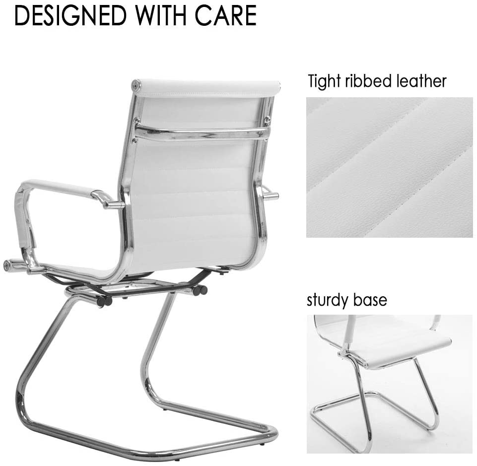 Reception Chairs No Wheels Leather Conference Chair (Set of 2)