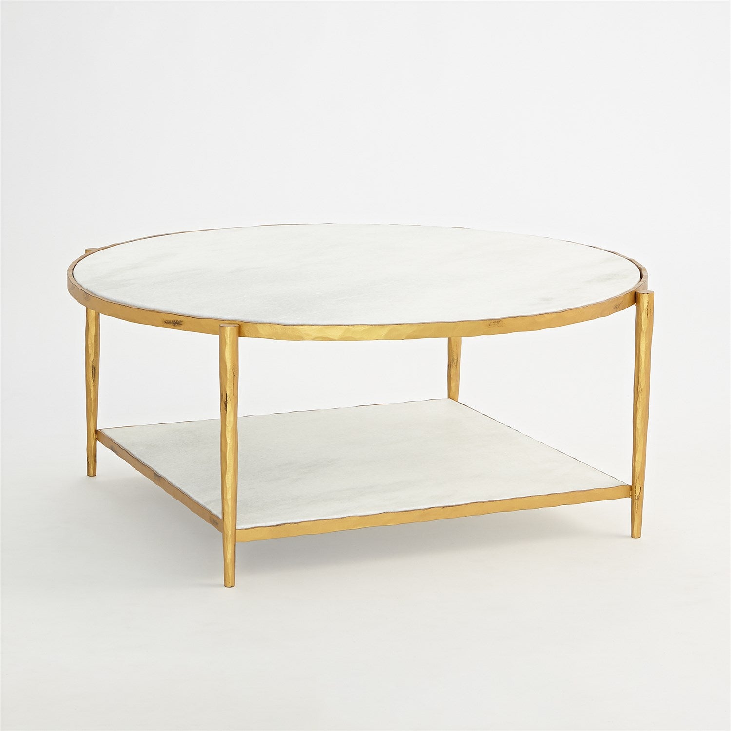 Circle/Square Cocktail Table-Gold w/ White Marble