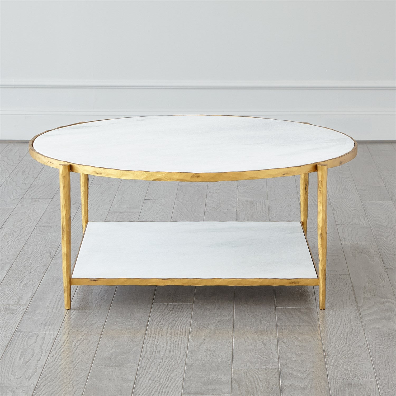Circle/Square Cocktail Table-Gold w/ White Marble