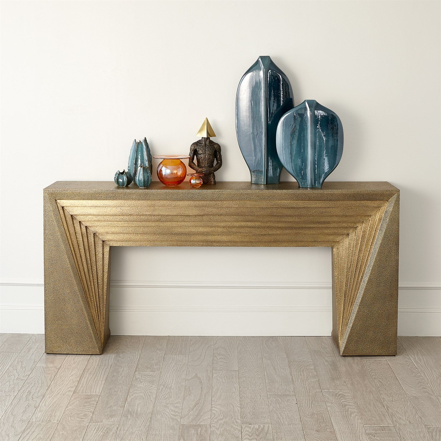 Deco 72" Console Table Brass Sheeting
