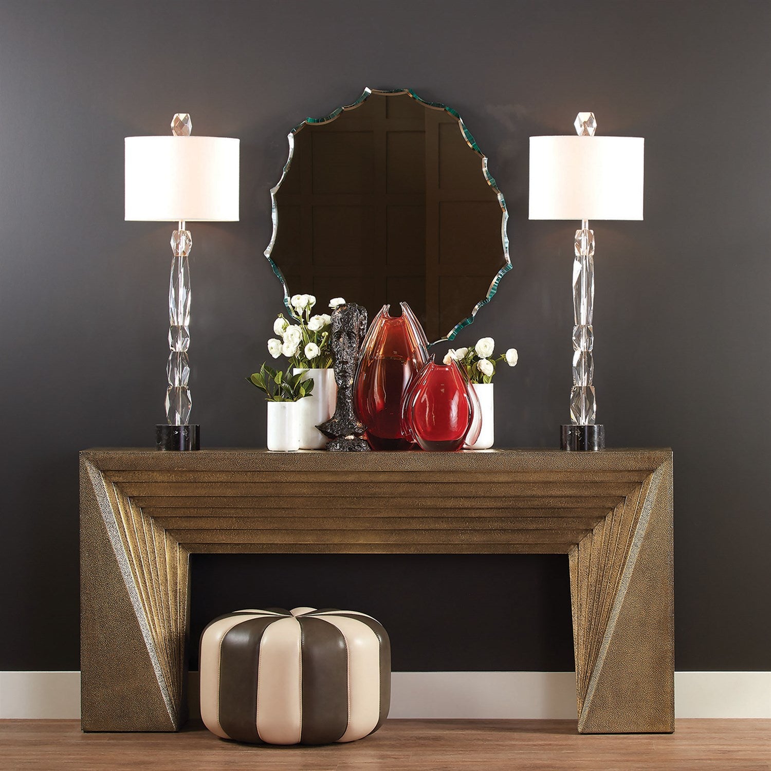 Deco 72" Console Table Brass Sheeting
