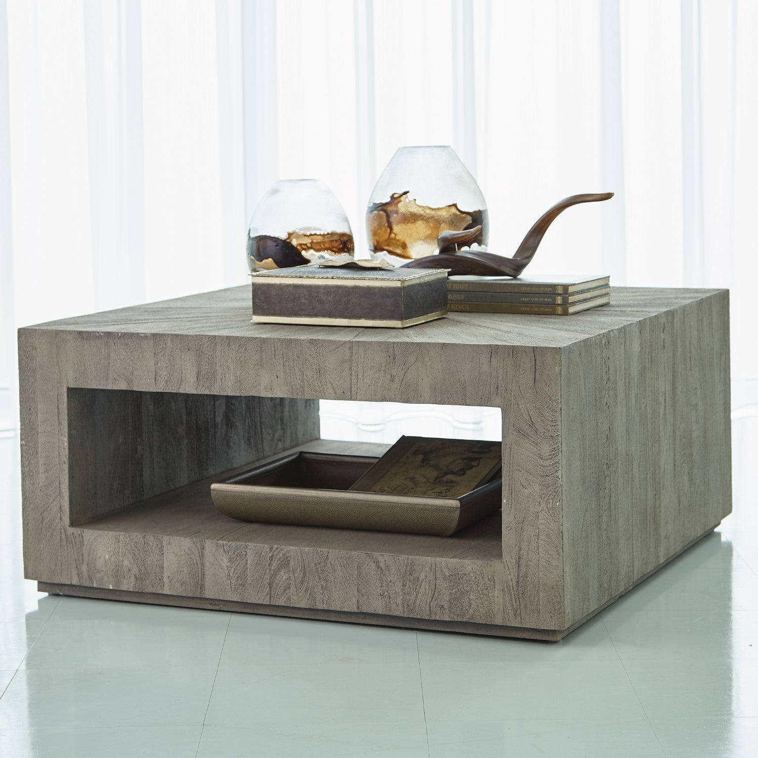 Driftwood 38" Square Coffee Table Grey
