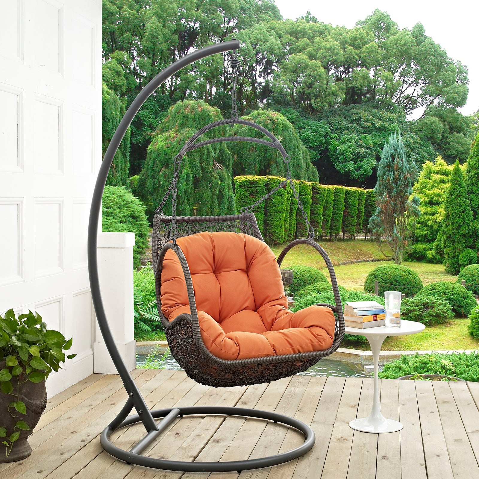 Marina Outdoor Patio Wood Swing Chair With Stand