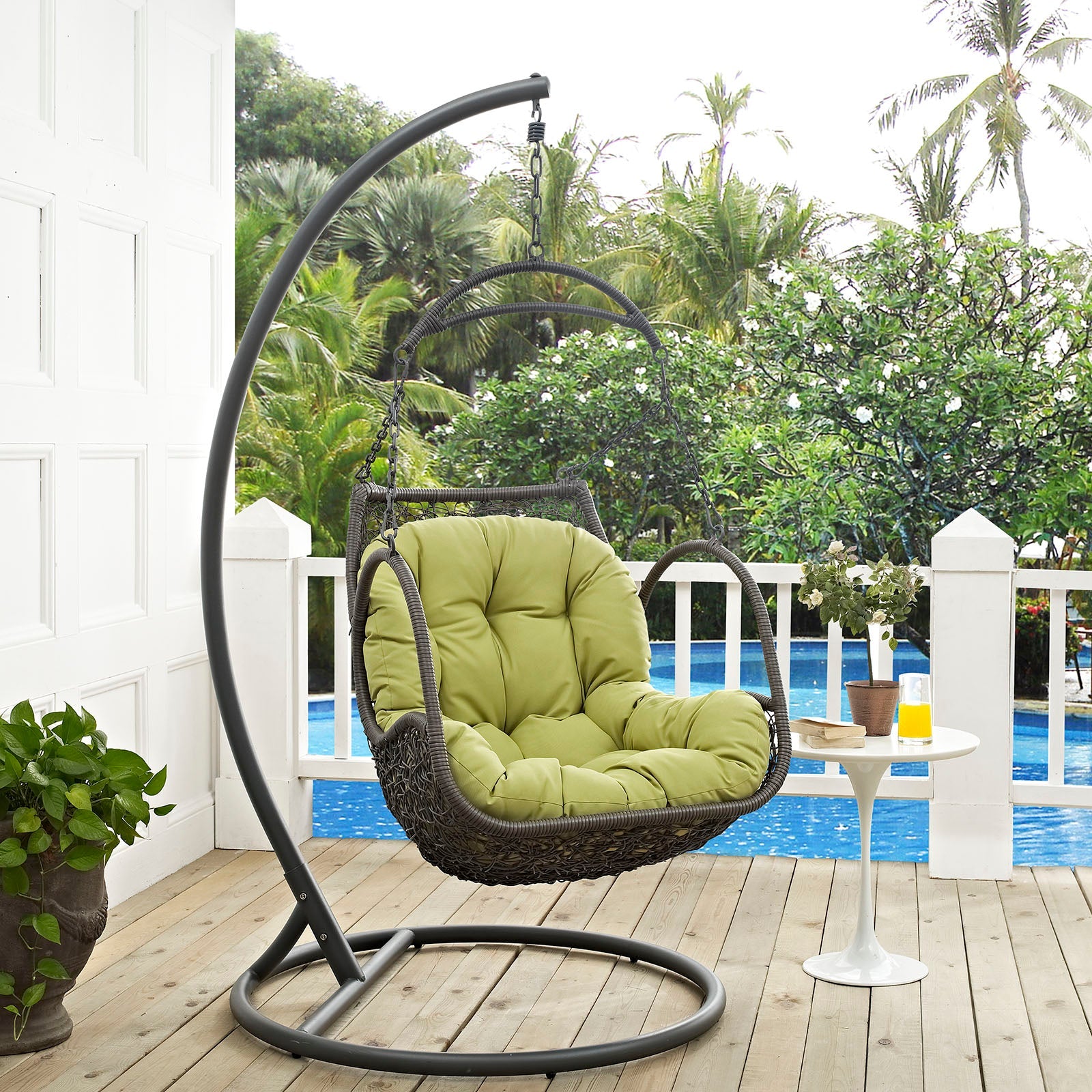 Marina Outdoor Patio Wood Swing Chair With Stand