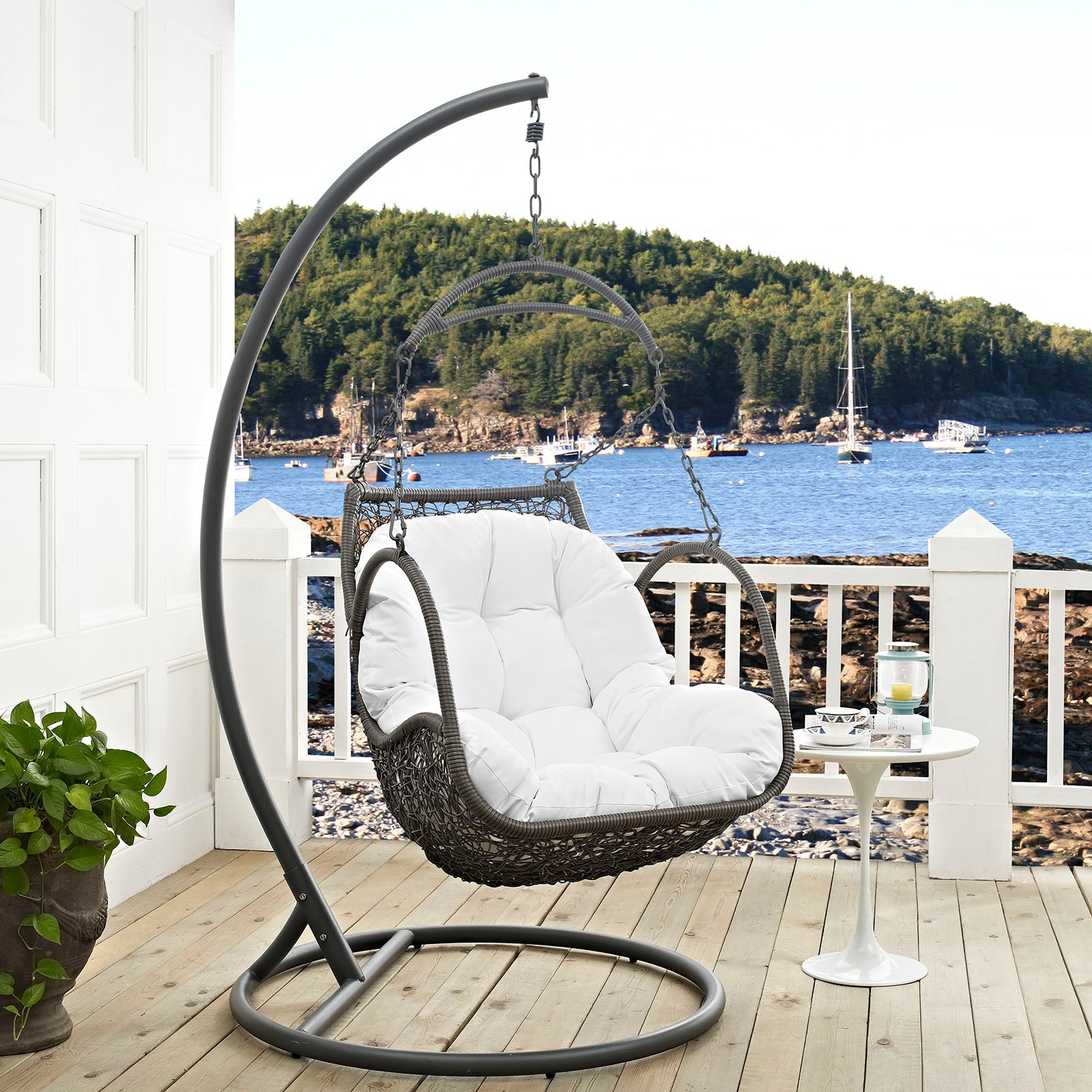 Marina Outdoor Patio Wood Swing Chair With Stand