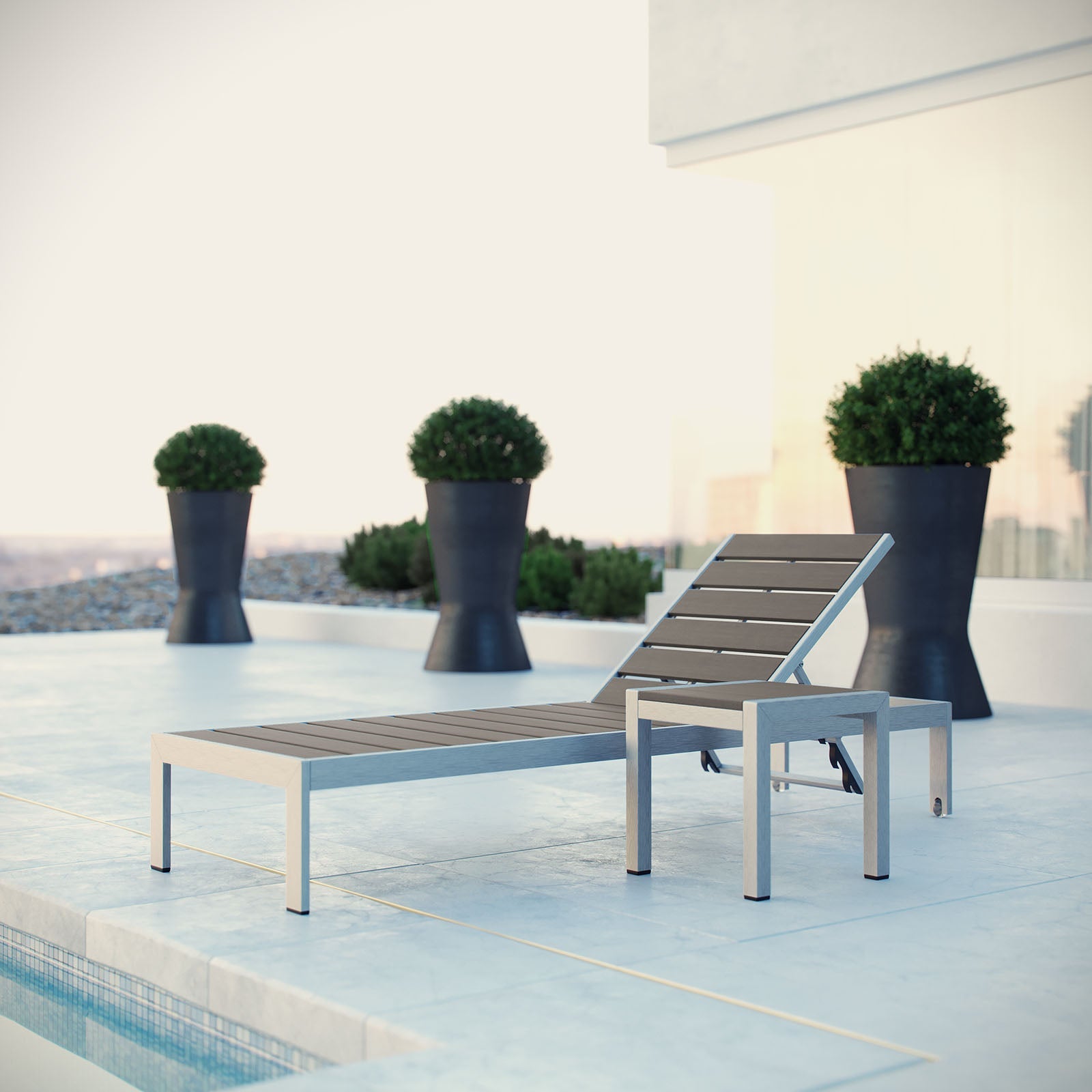 Coast 2 Piece Outdoor Patio Aluminum Wood Chaise Set