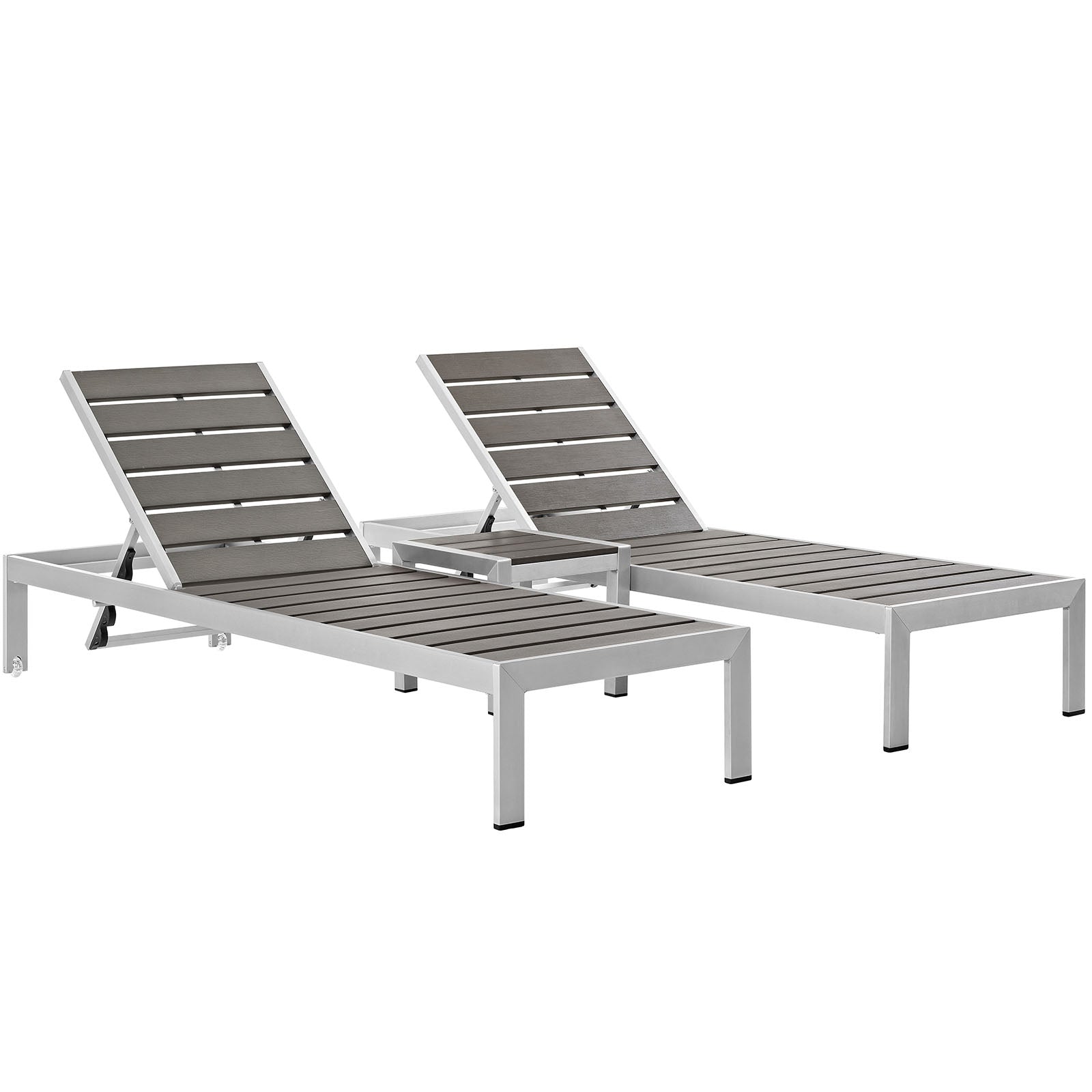 Coast 3 Piece Outdoor Patio Aluminum Wood Chaise Set