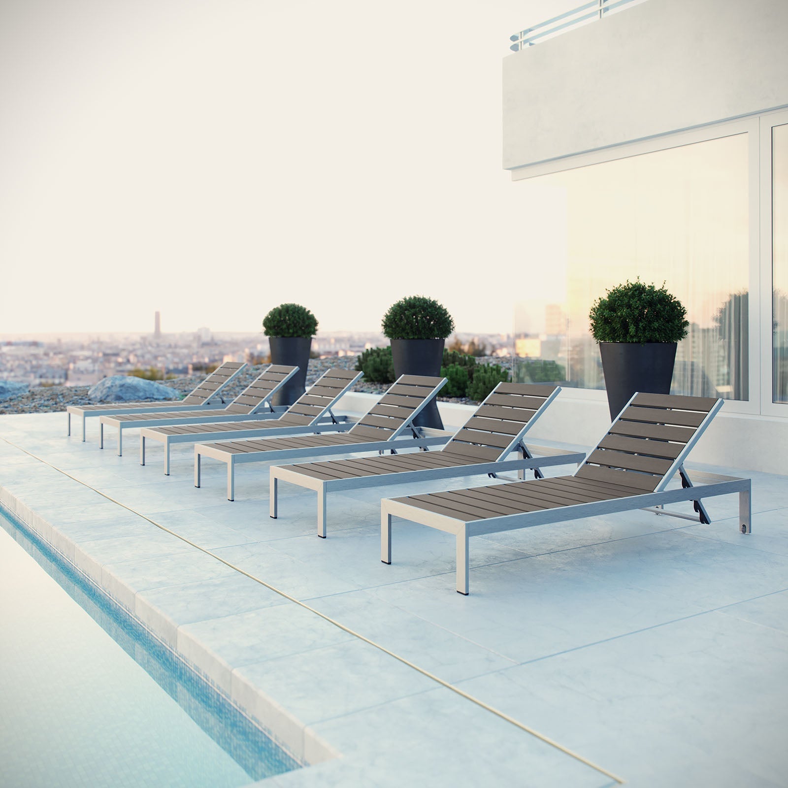 Coast Outdoor Patio Aluminum Wood Chaise Set of 6