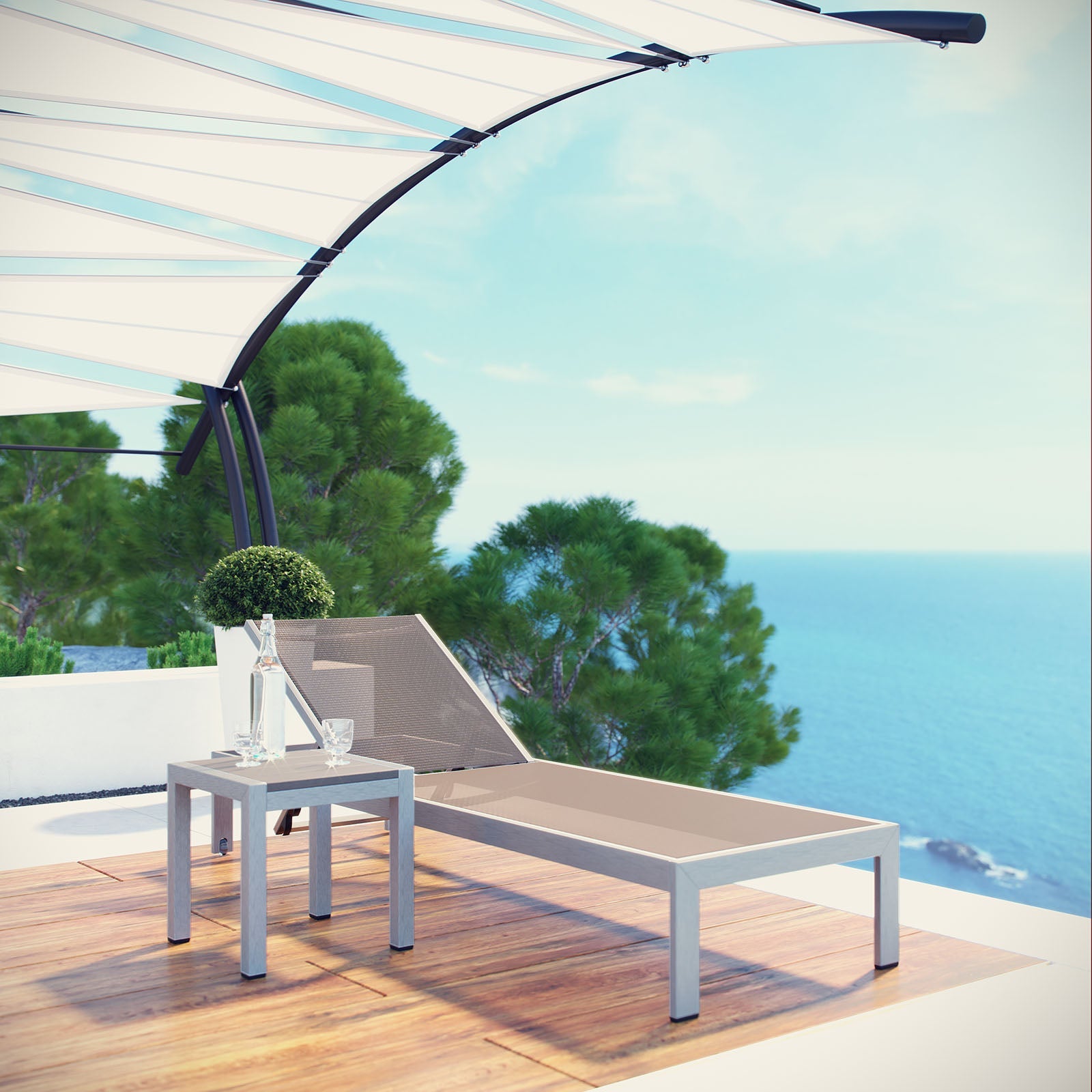 Coast 2 Piece Outdoor Patio Aluminum Mesh Chaise Set