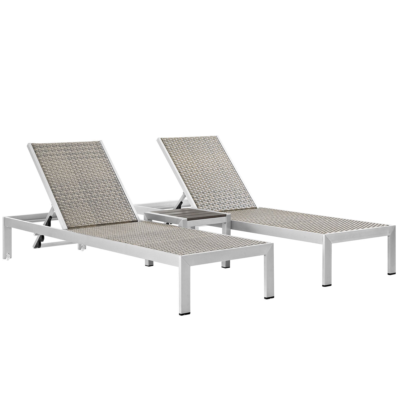 Coast 3 Piece Outdoor Patio Aluminum Rattan Chaise Set