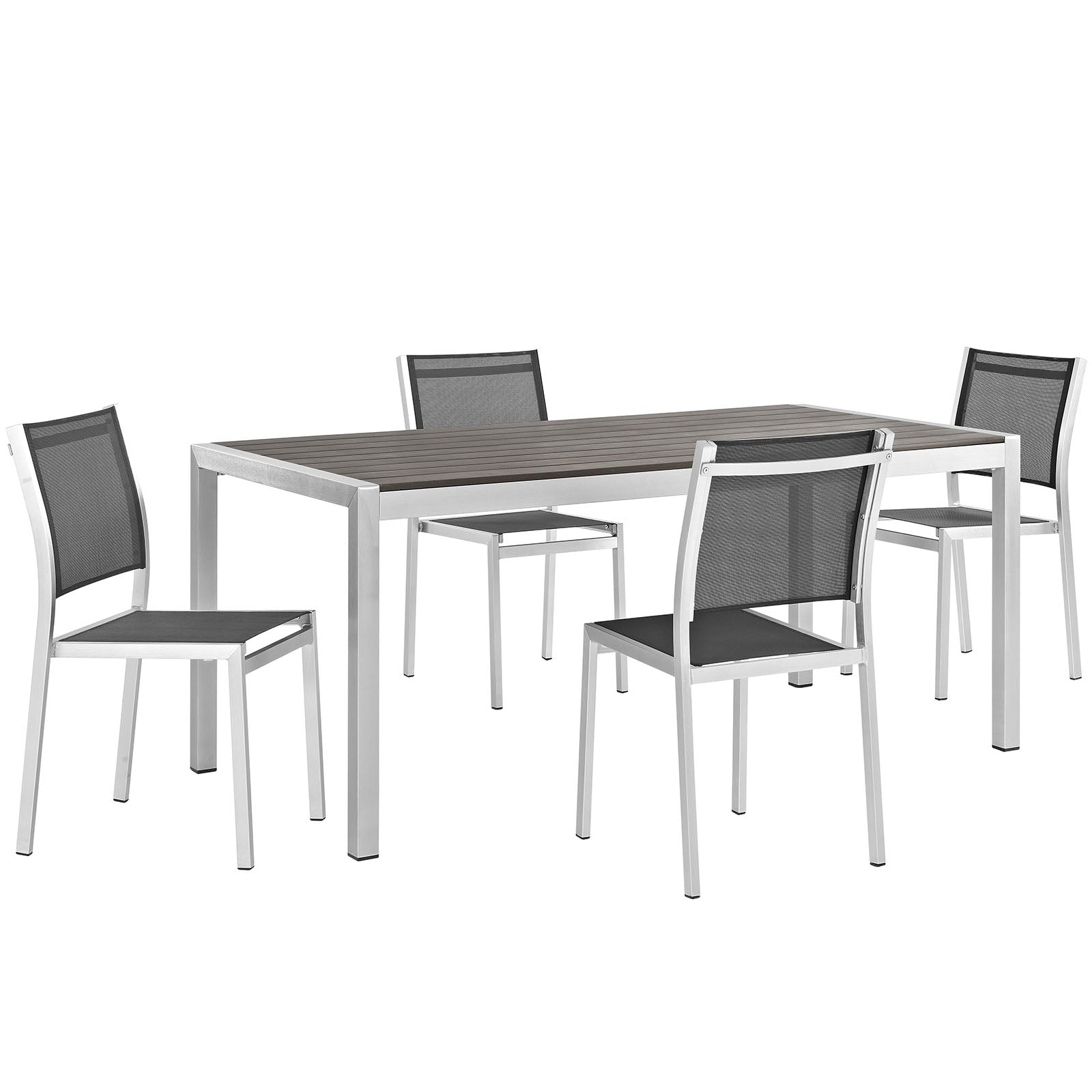 Coast 5-Piece Outdoor Patio Aluminum Dining Set 71” - Mesh Side Chairs