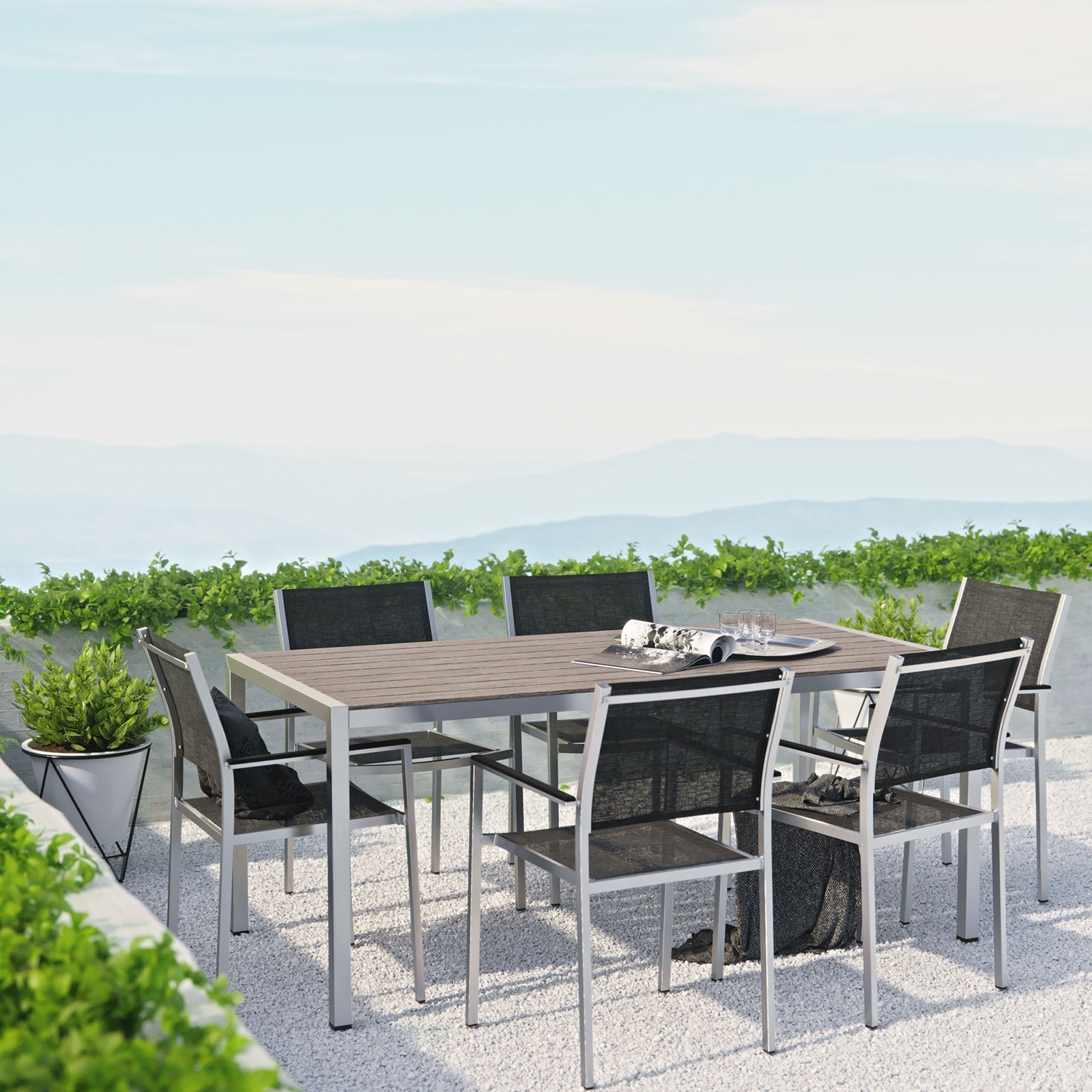 Coast 7-Piece Outdoor Patio Aluminum Dining Set – Mesh Chairs