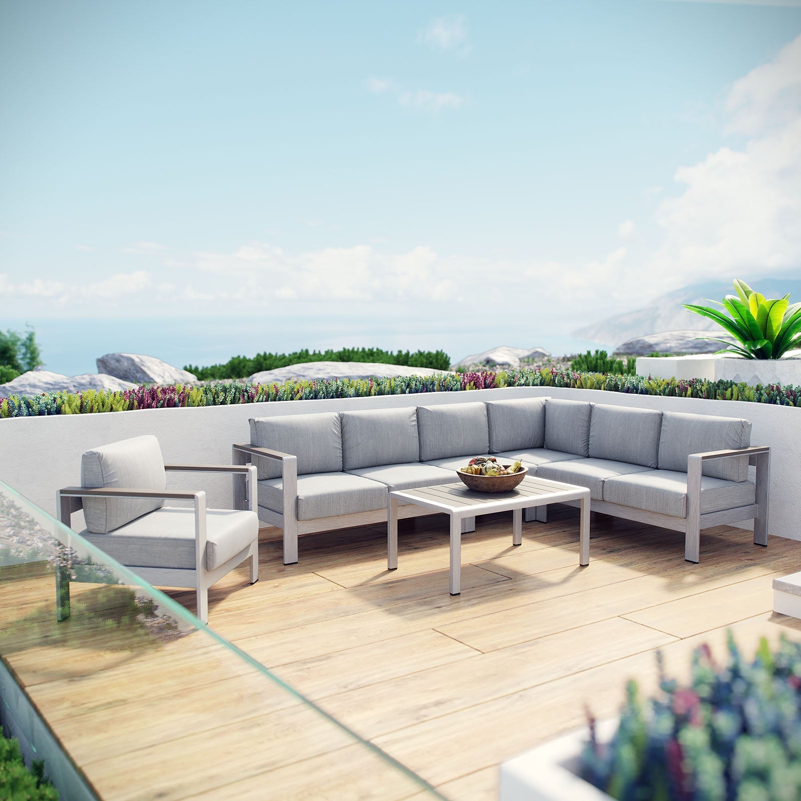 Coast 6-Piece Outdoor Patio Aluminum Sectional Sofa Set