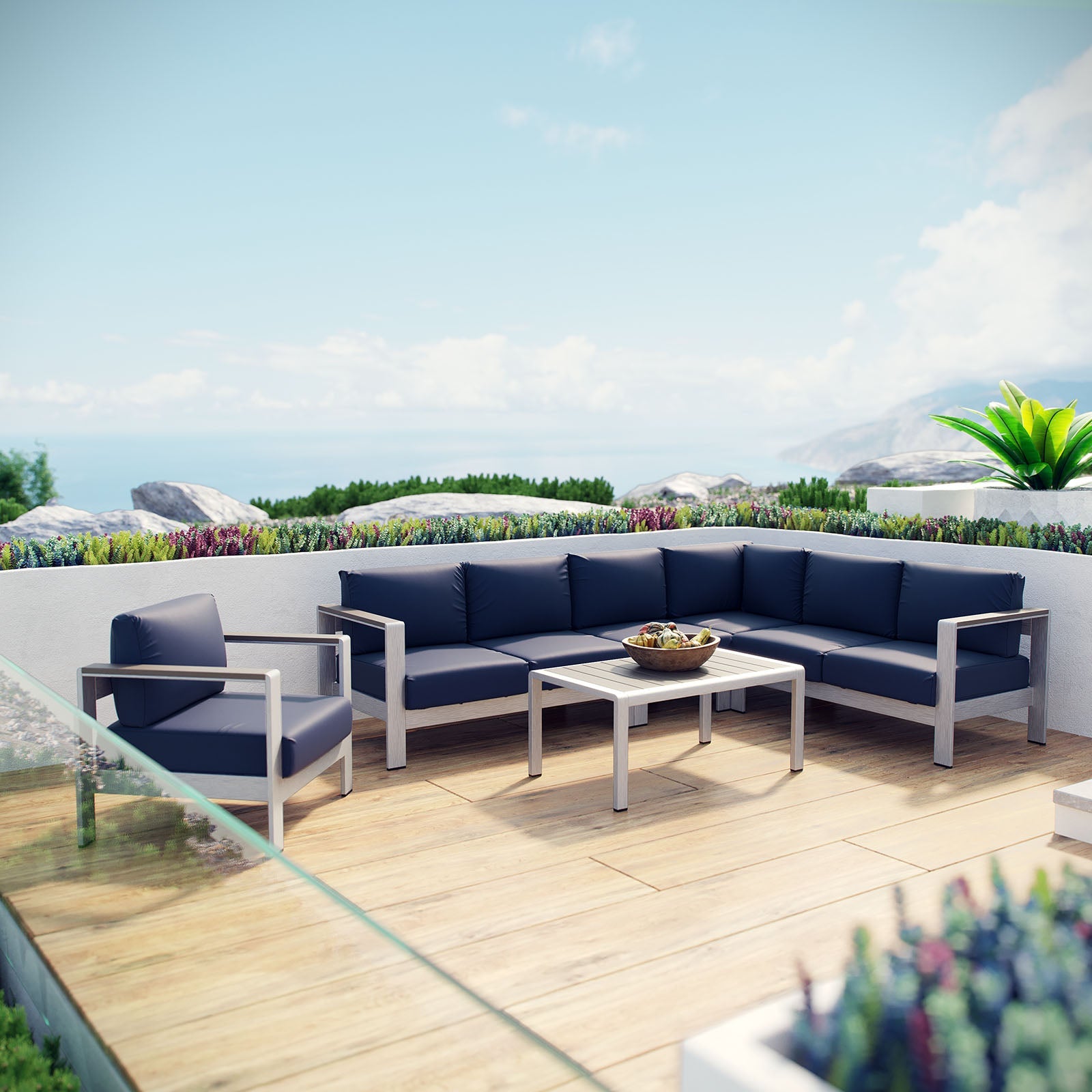 Coast 6-Piece Outdoor Patio Aluminum Sectional Sofa Set