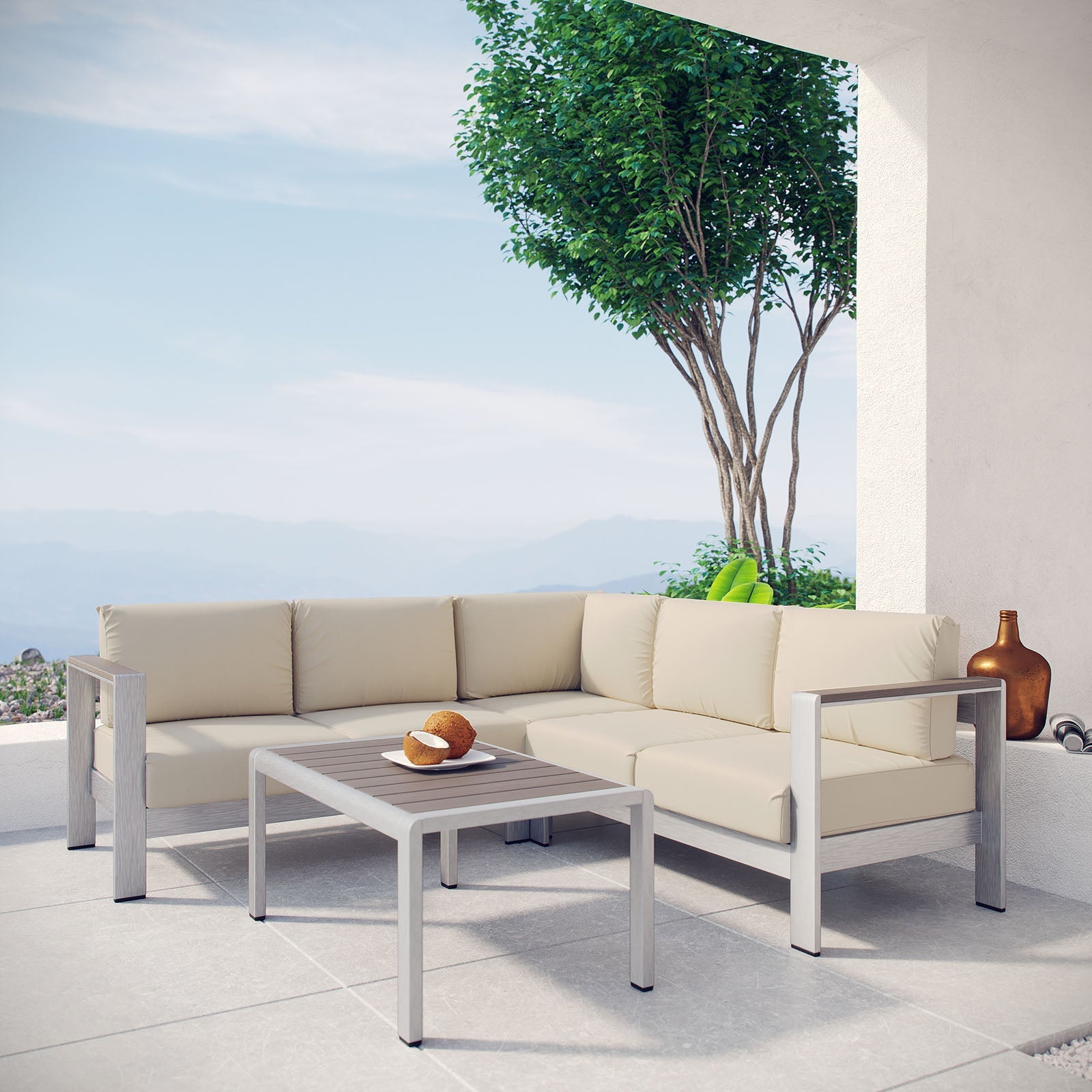 Coast 4 Piece Outdoor Patio Aluminum Sectional Sofa Set