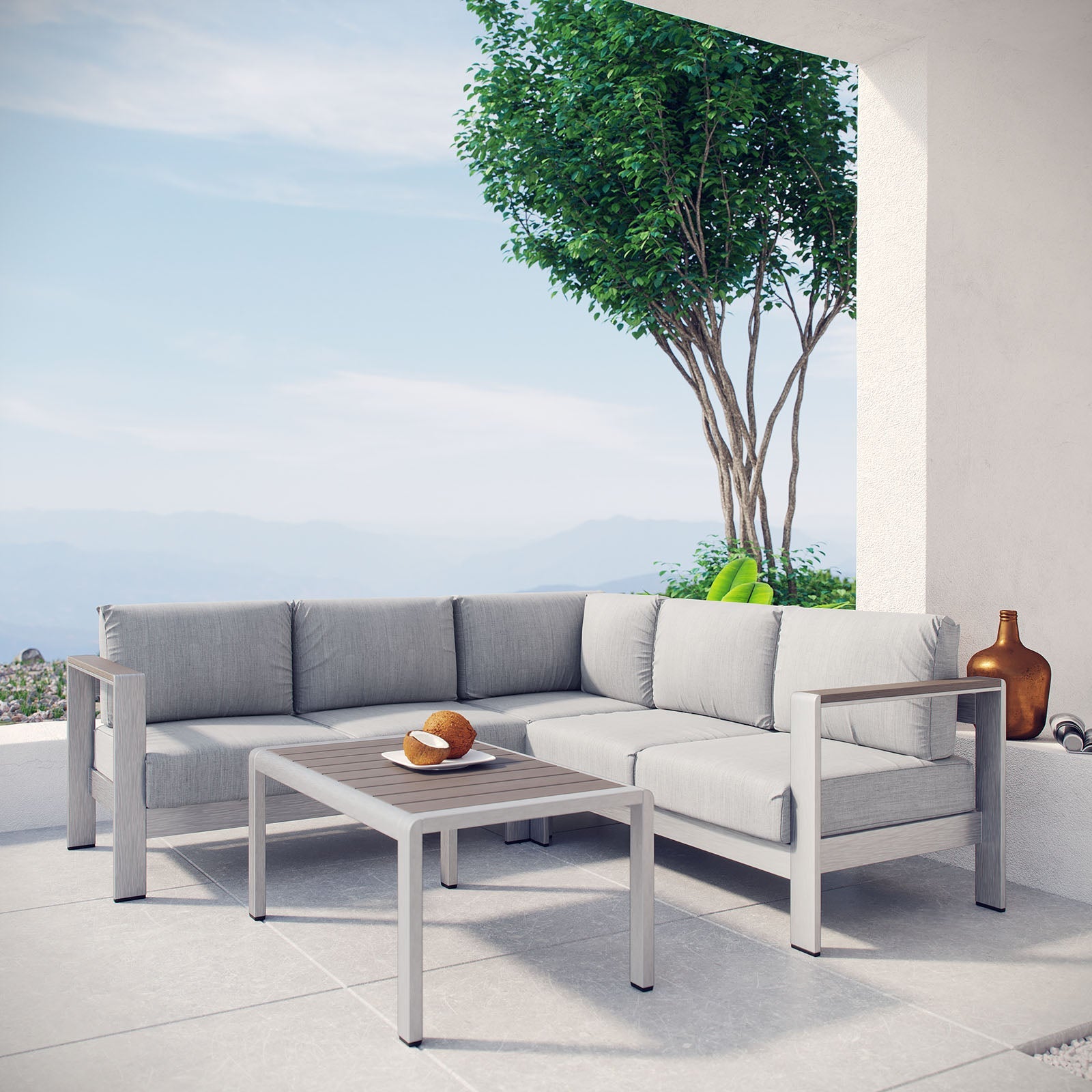Coast 4 Piece Outdoor Patio Aluminum Sectional Sofa Set
