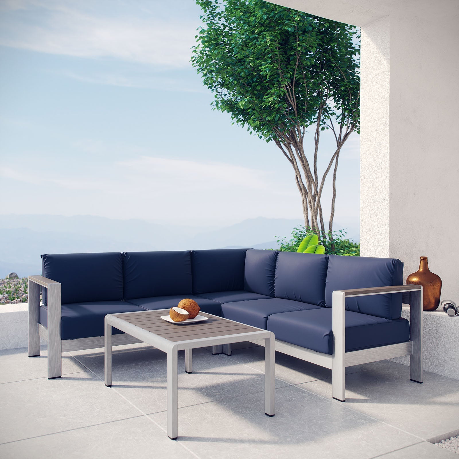 Coast 4 Piece Outdoor Patio Aluminum Sectional Sofa Set