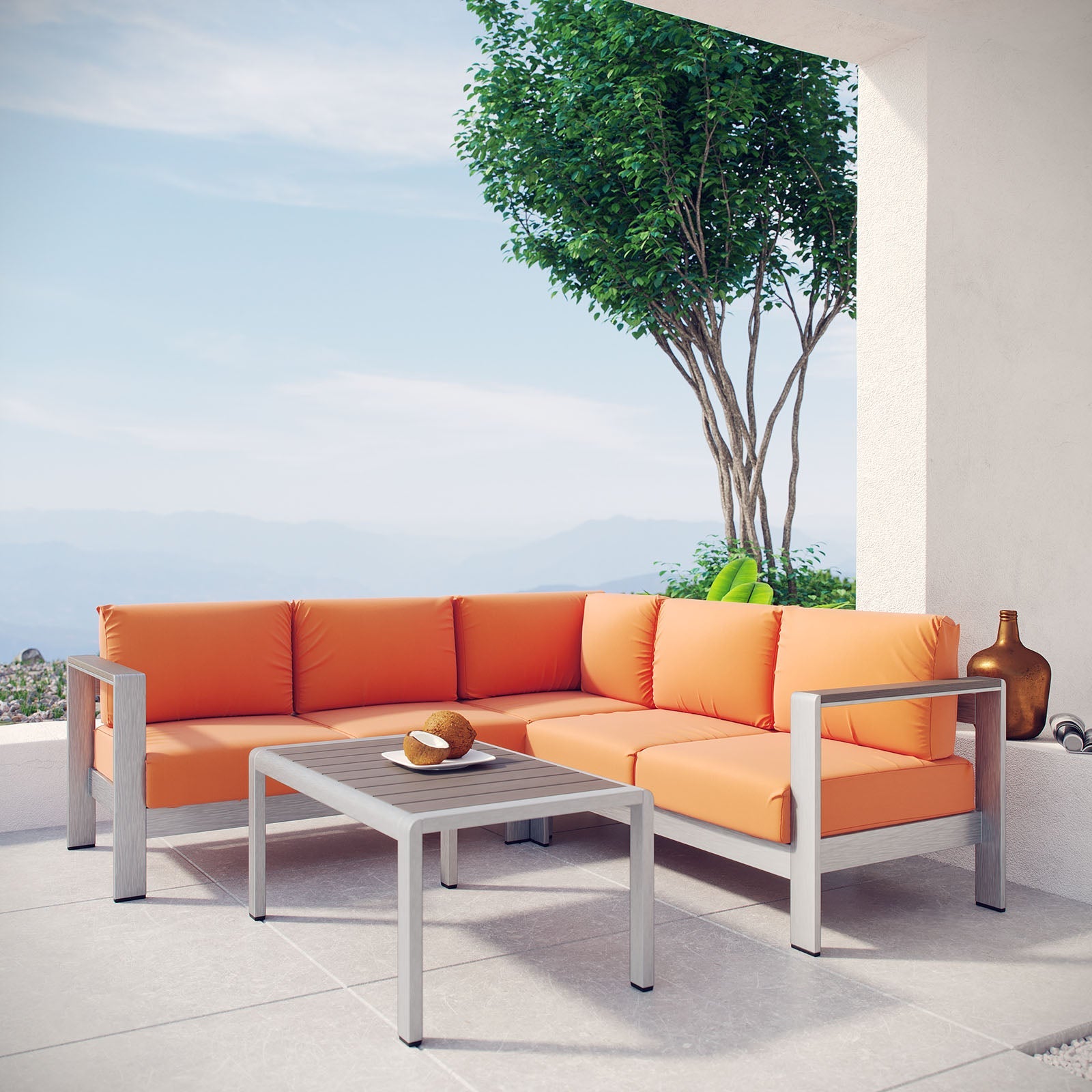 Coast 4 Piece Outdoor Patio Aluminum Sectional Sofa Set