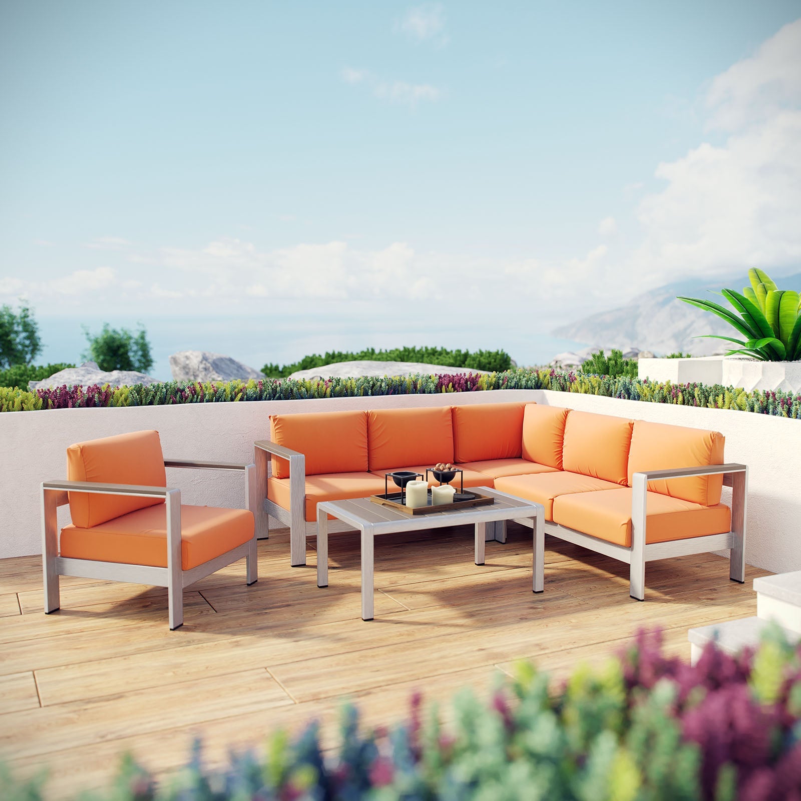 Coast 5 Piece Outdoor Patio Aluminum Sectional Sofa Set