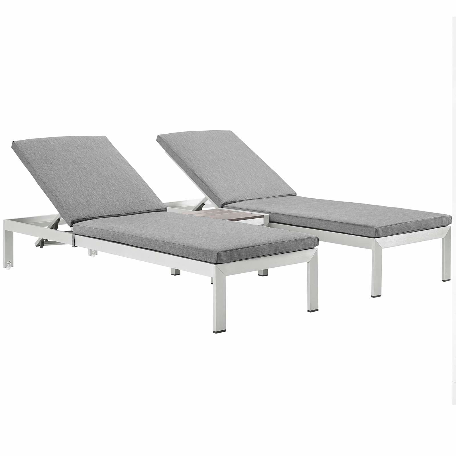 3 Piece Outdoor Patio Aluminum Chaise with Cushions