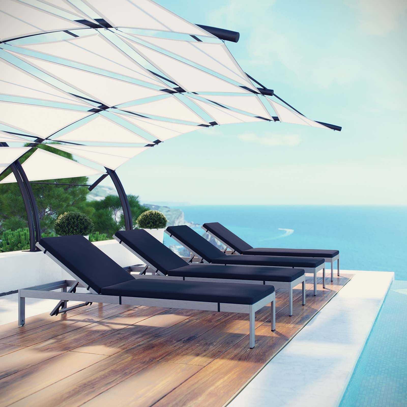 Coast Chaise with Cushions Outdoor Patio Aluminum Set of 4