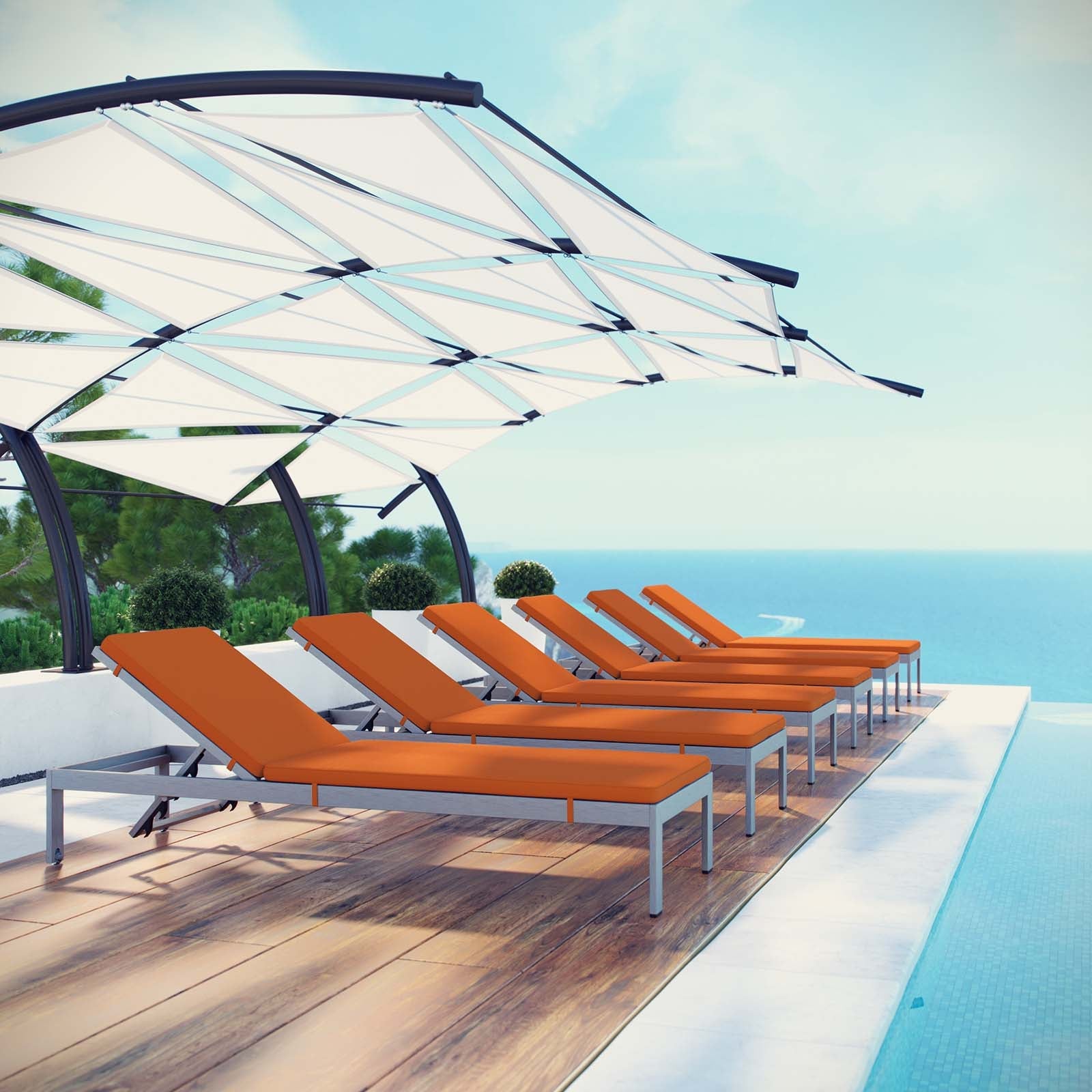 Coast Chaise with Cushions Outdoor Patio Aluminum Set of 6