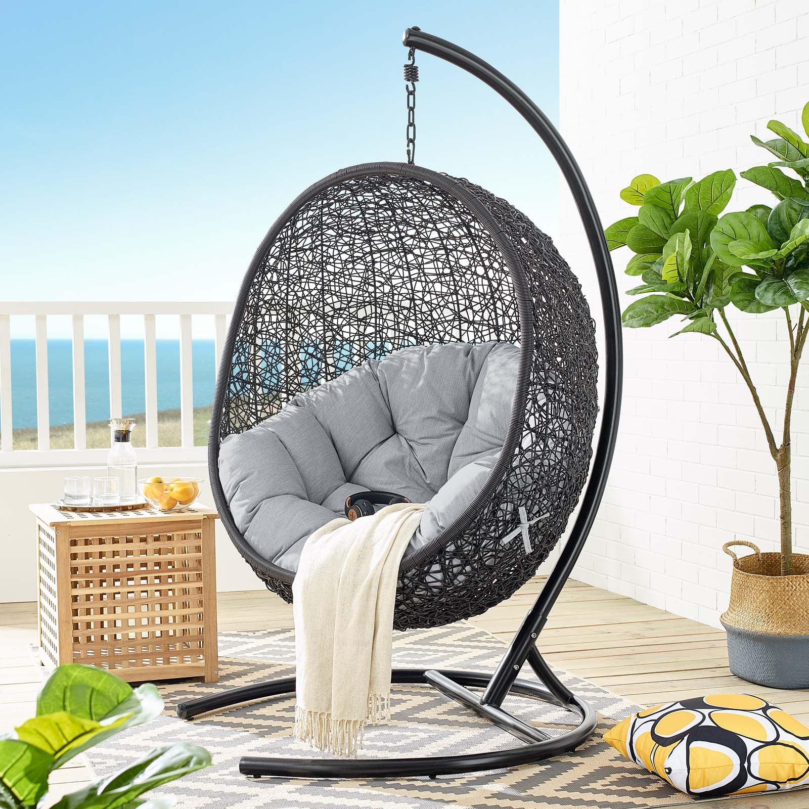 Encase Sunbrella® Swing Outdoor Patio Lounge Chair With Stand