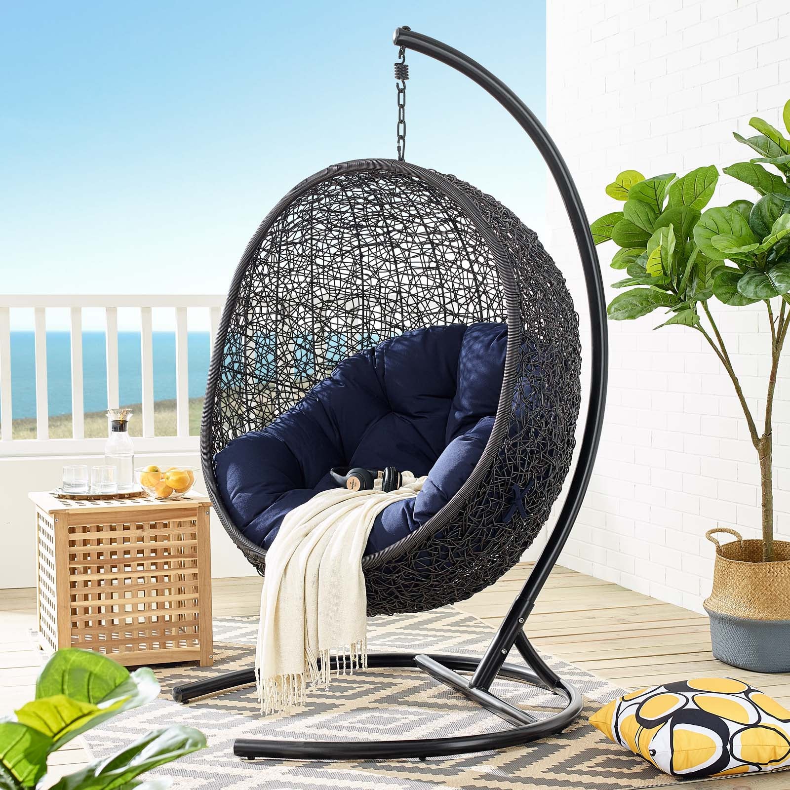 Encase Sunbrella® Swing Outdoor Patio Lounge Chair With Stand