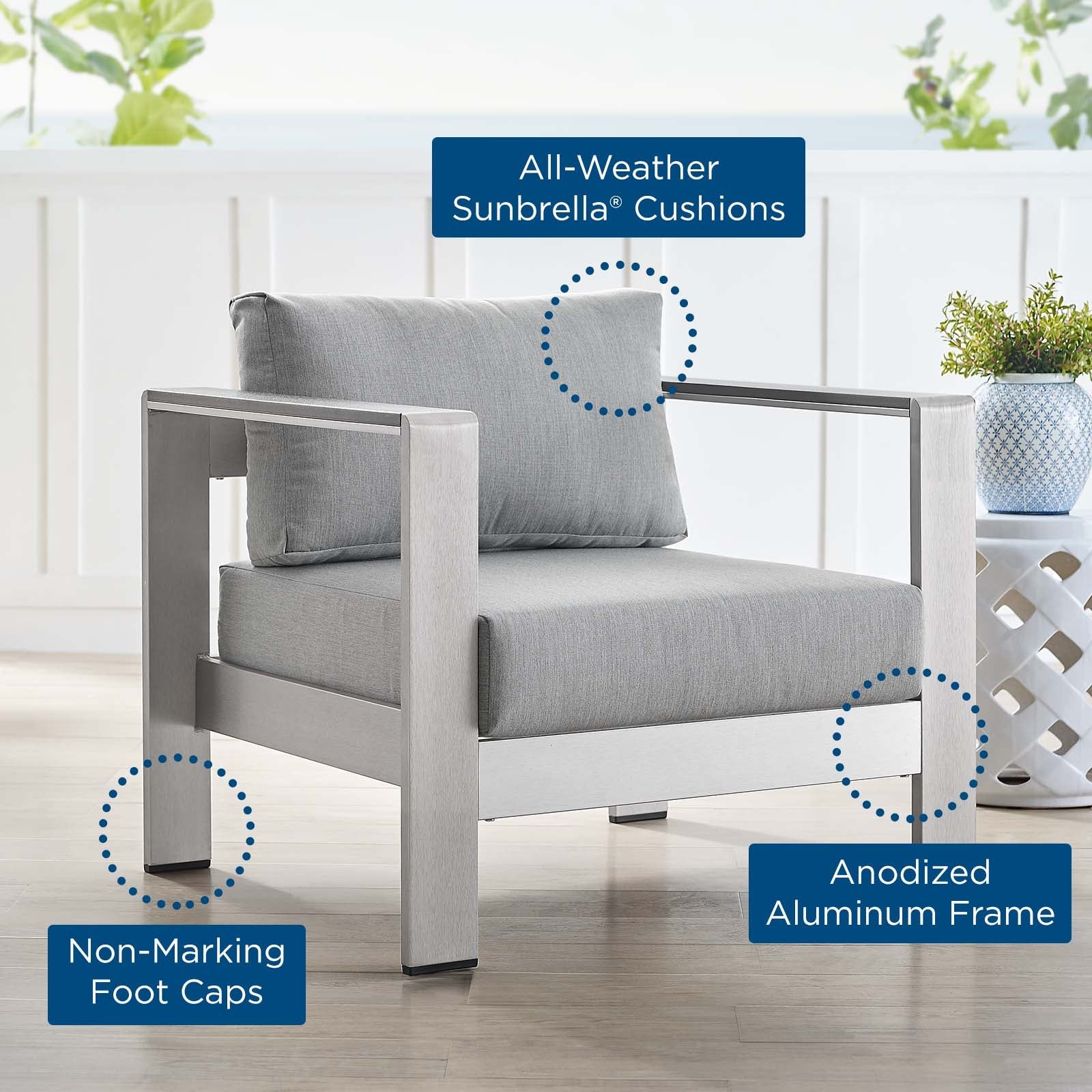 Coast Sunbrella® Fabric Aluminum Outdoor Patio Armchair