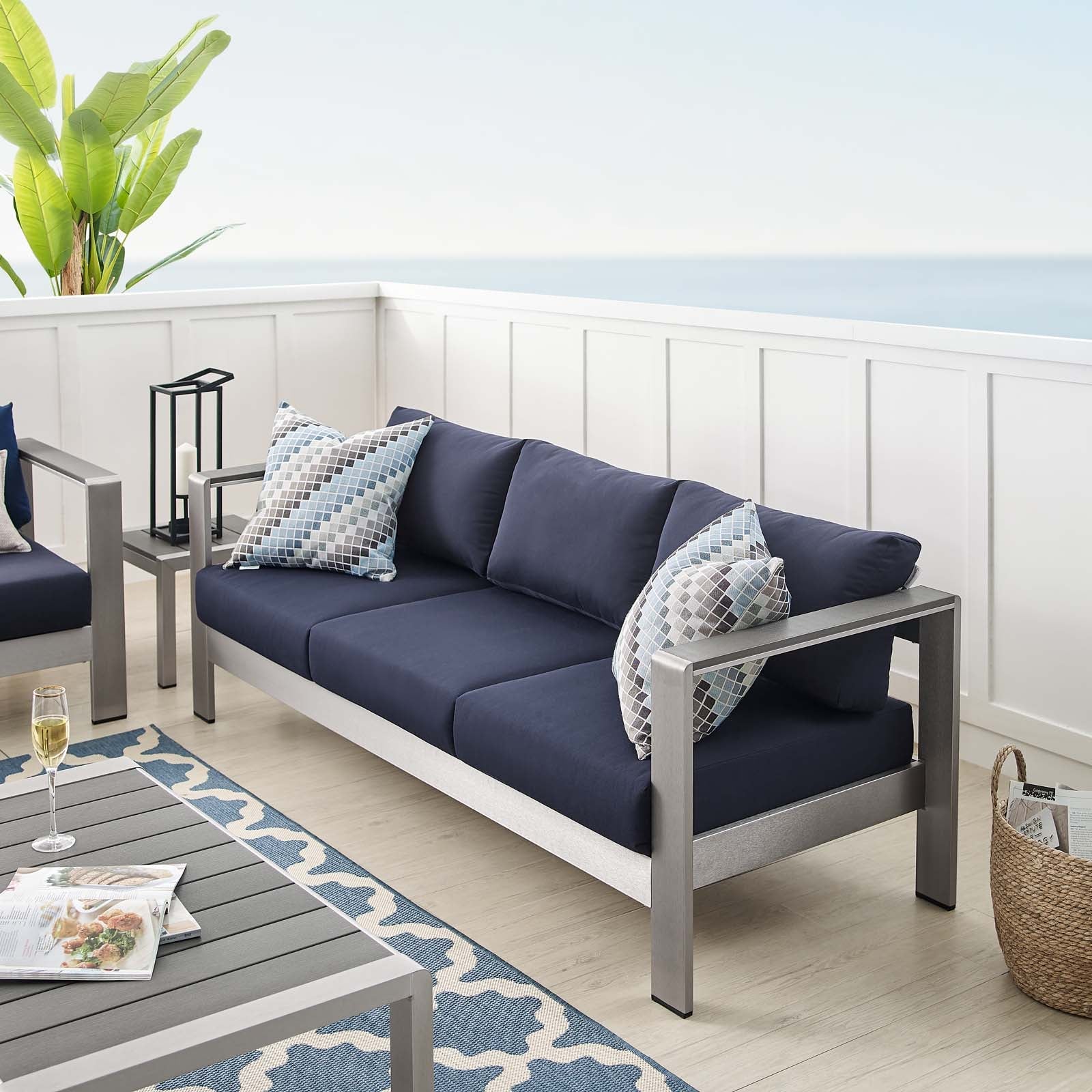 Coast Sunbrella® Fabric Aluminum Outdoor Patio Sofa