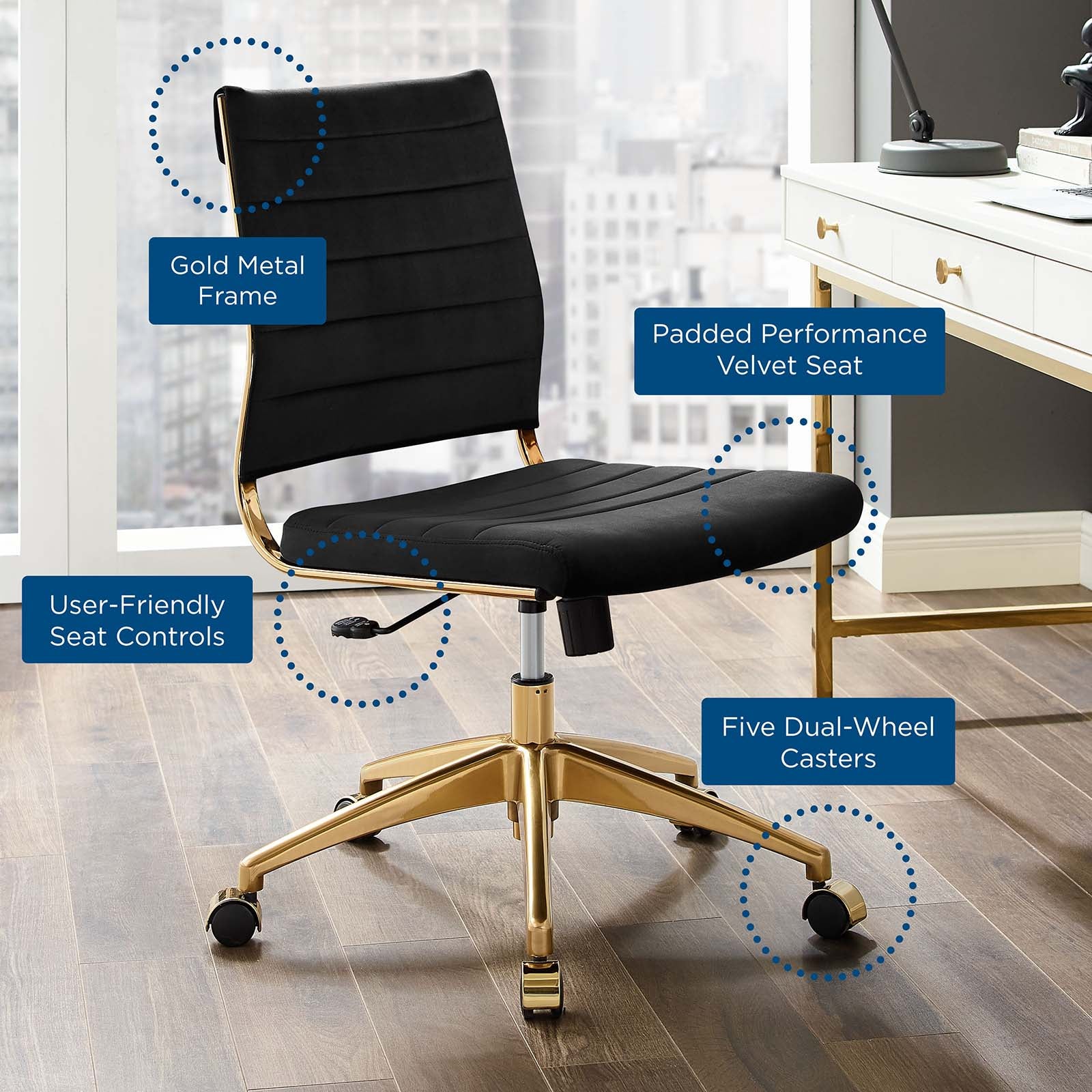 Deluxe Armless Mid Back Velvet Office Chair