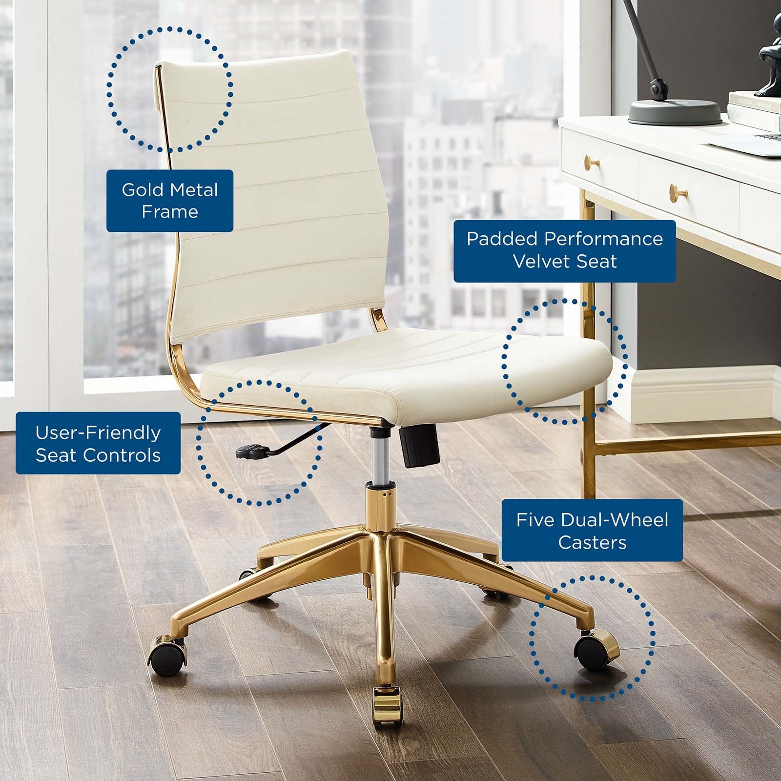 Deluxe Armless Mid Back Velvet Office Chair