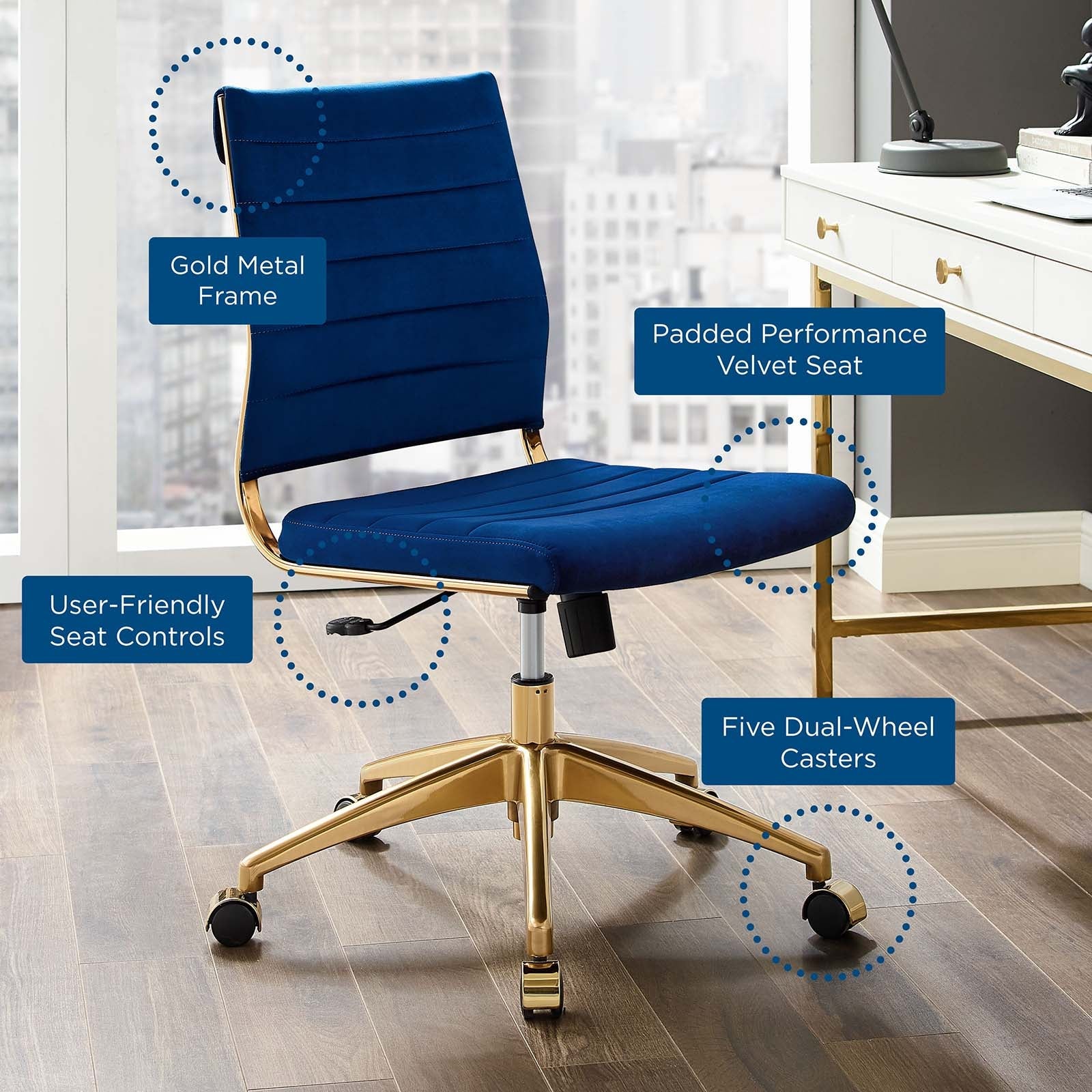 Deluxe Armless Mid Back Velvet Office Chair