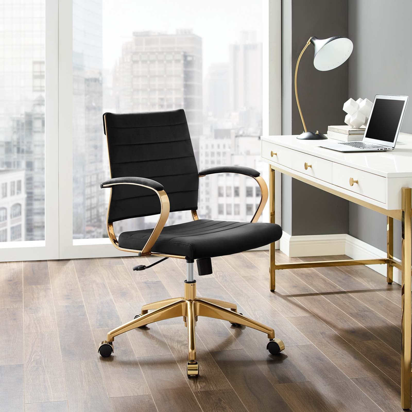 Deluxe Mid Back Velvet Office Chair Gold