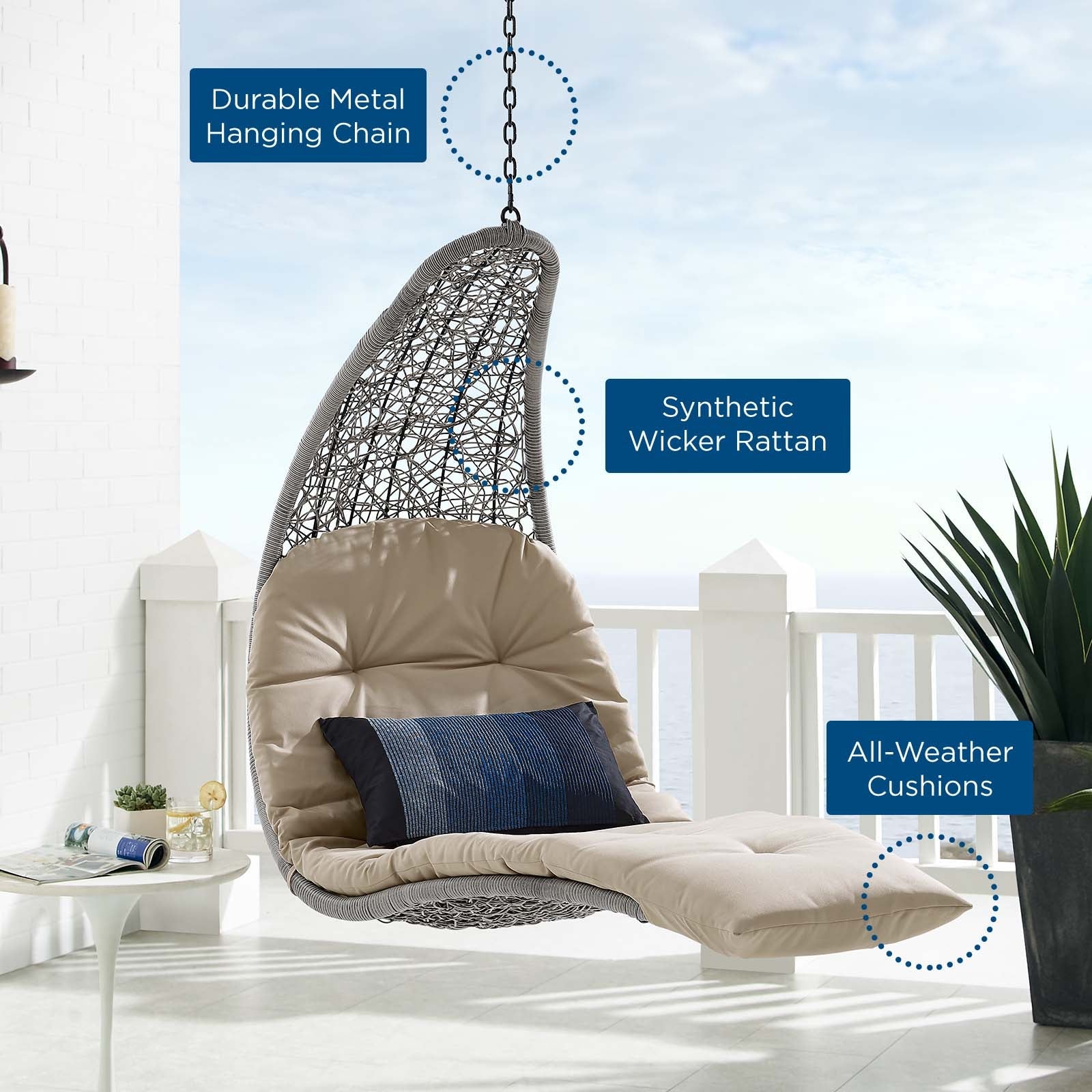 Panorama Outdoor Patio Hanging Chaise Lounge Swing Chair