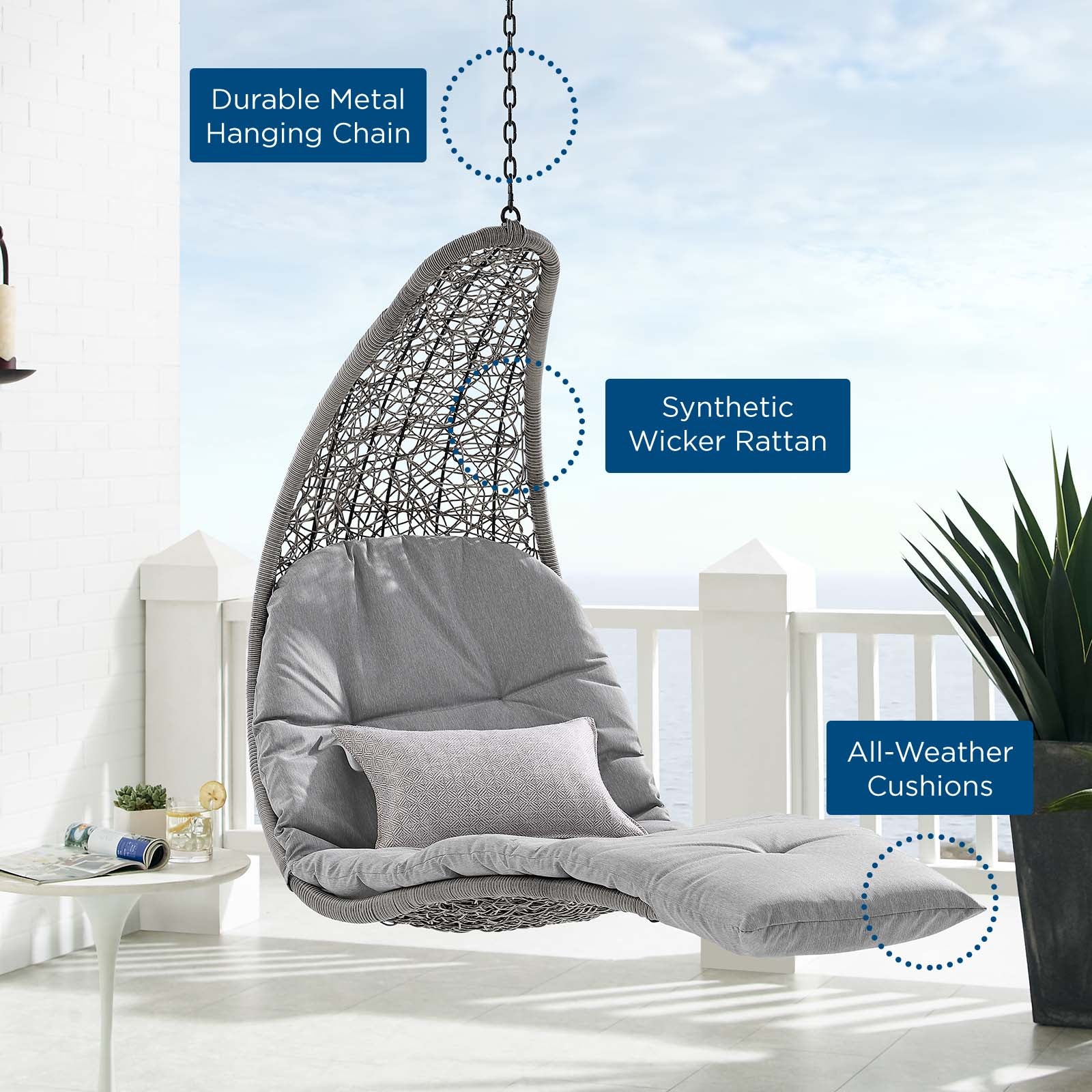 Panorama Outdoor Patio Hanging Chaise Lounge Swing Chair