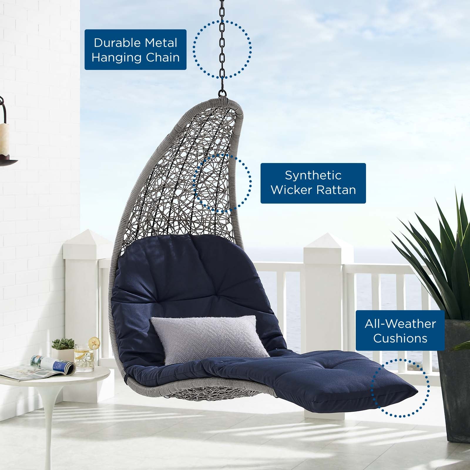 Panorama Outdoor Patio Hanging Chaise Lounge Swing Chair