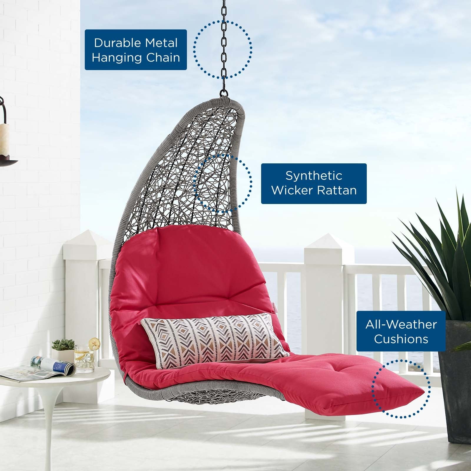 Panorama Outdoor Patio Hanging Chaise Lounge Swing Chair