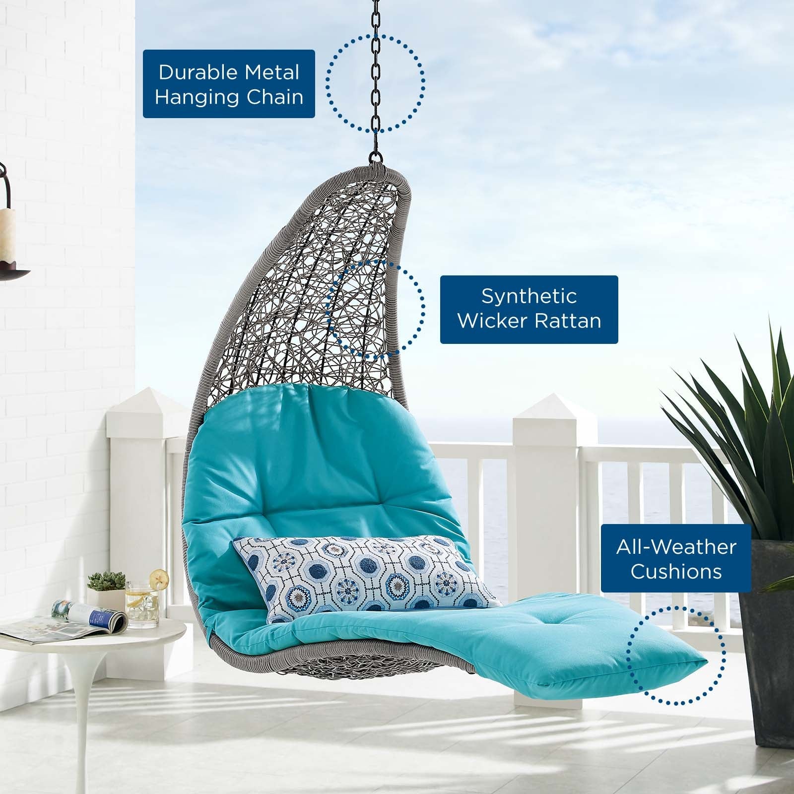 Panorama Outdoor Patio Hanging Chaise Lounge Swing Chair