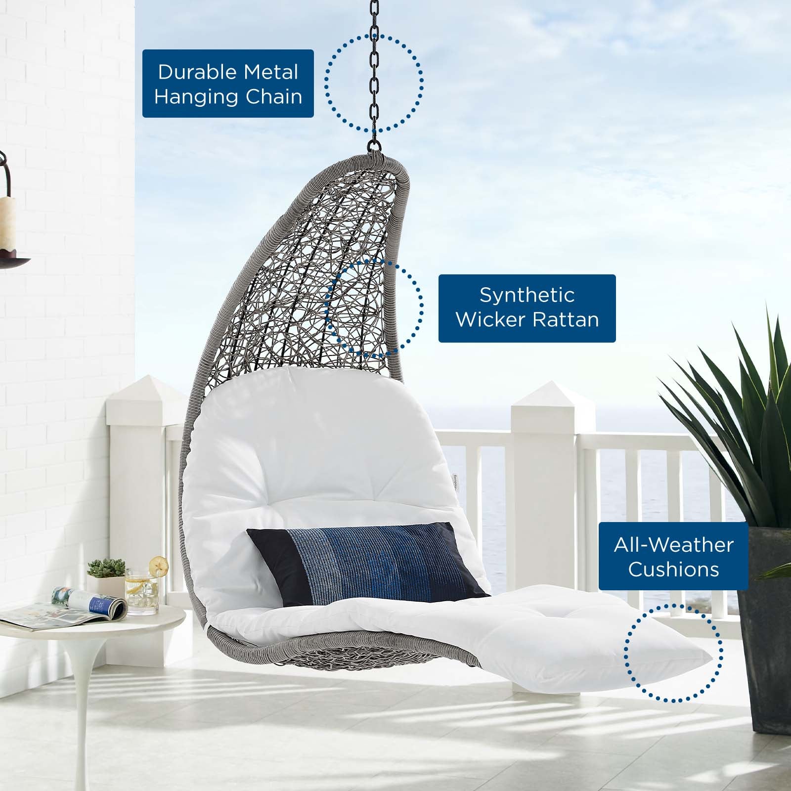 Panorama Outdoor Patio Hanging Chaise Lounge Swing Chair