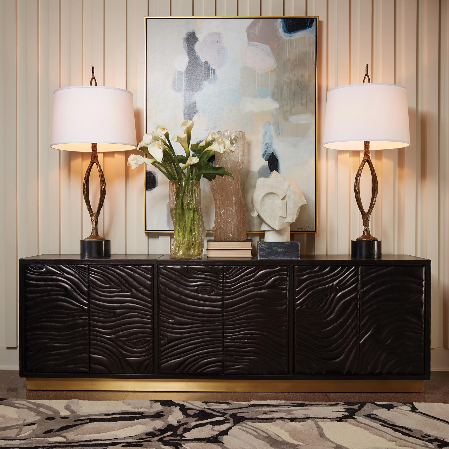 Forest Long Cabinet In Charcoal Leather
